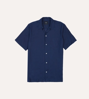 Indigo Ramie Camp Collar Short Sleeve Shirt Ergonomic Sleeve Cut