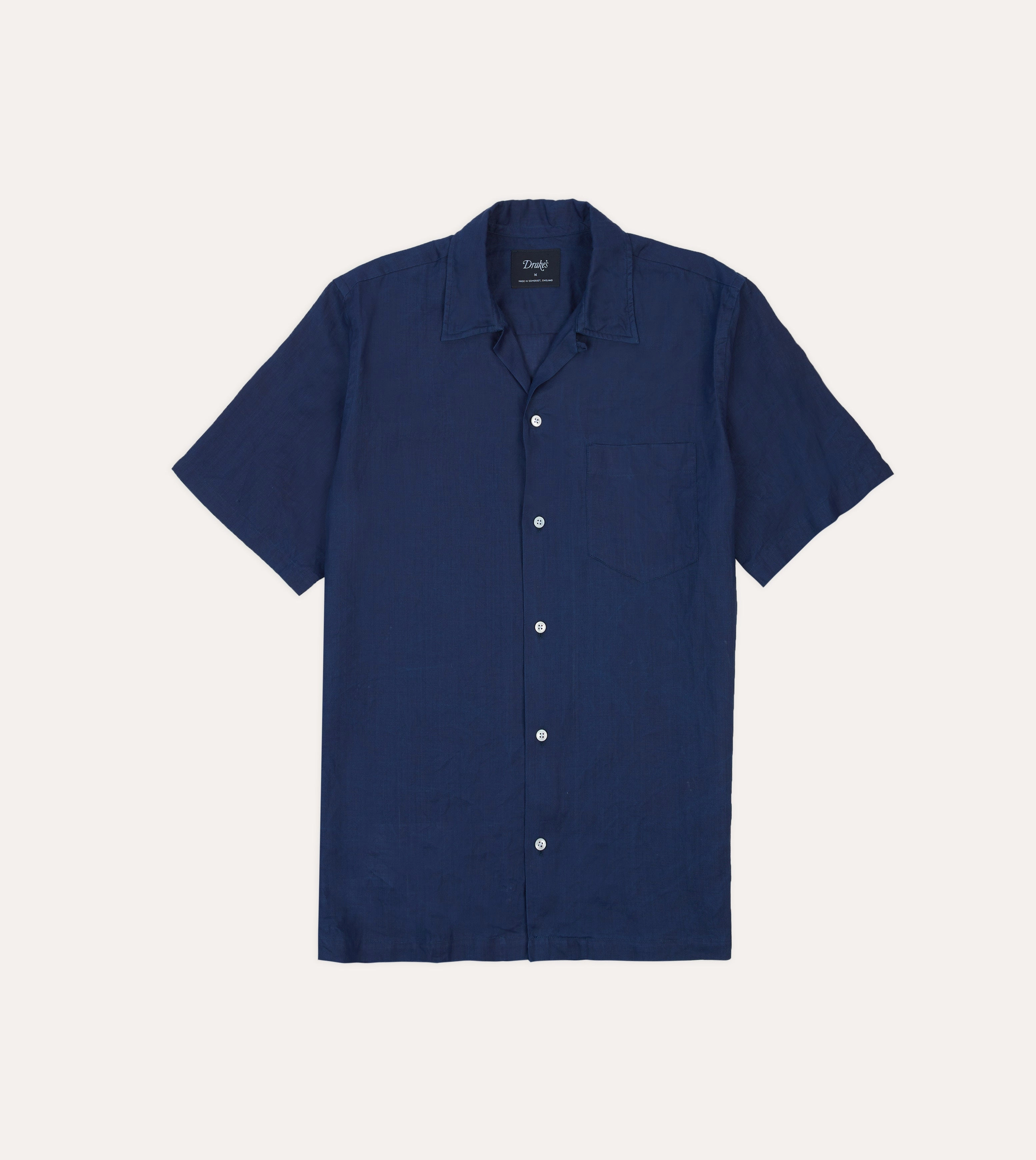 Indigo Ramie Camp Collar Short Sleeve Shirt Ergonomic Sleeve Cut