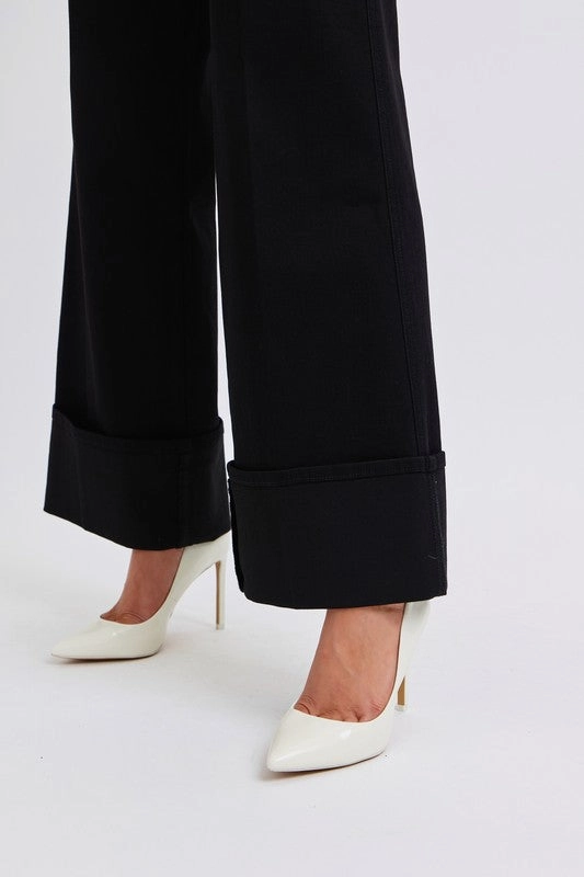 Work Meeting Weekend Style Streetwear Fan Judy Blue HW Reto Wide Leg w/ Cuff