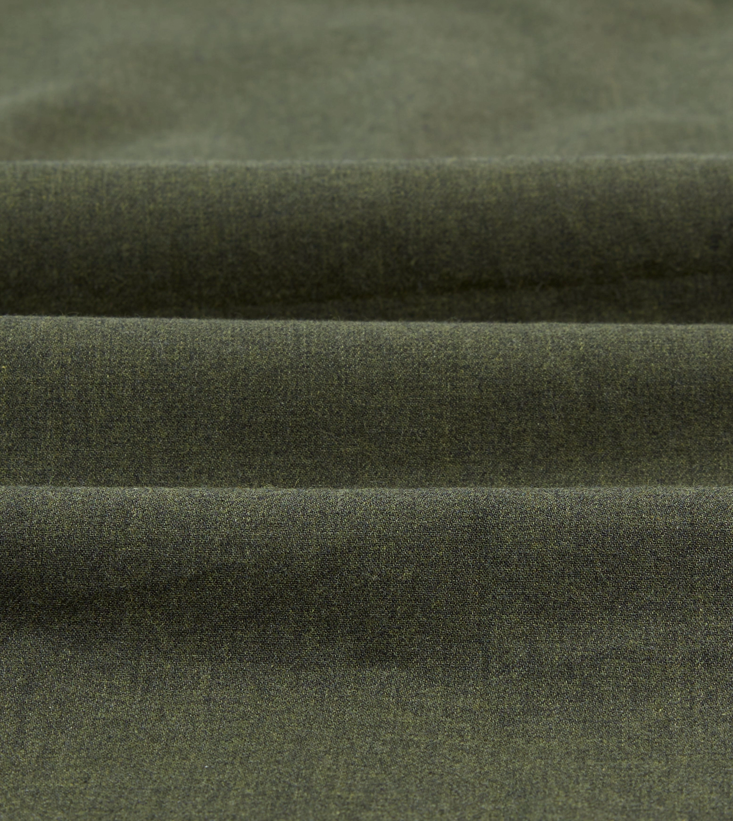 Khaki Green Cotton Flannel Two-Pocket Work Shirt Layered Hemline Customizable Design