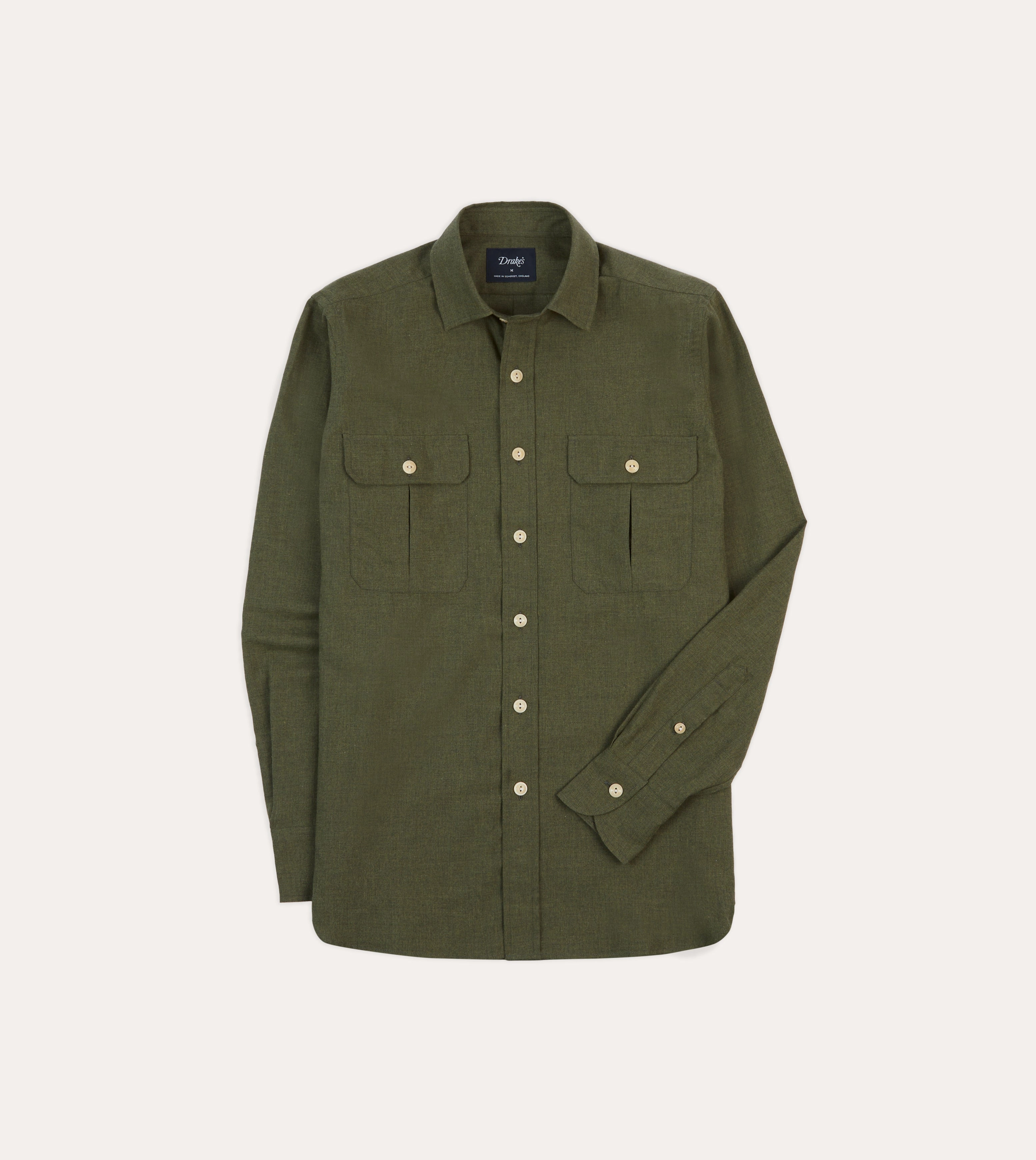 Khaki Green Cotton Flannel Two-Pocket Work Shirt Comfort Wear