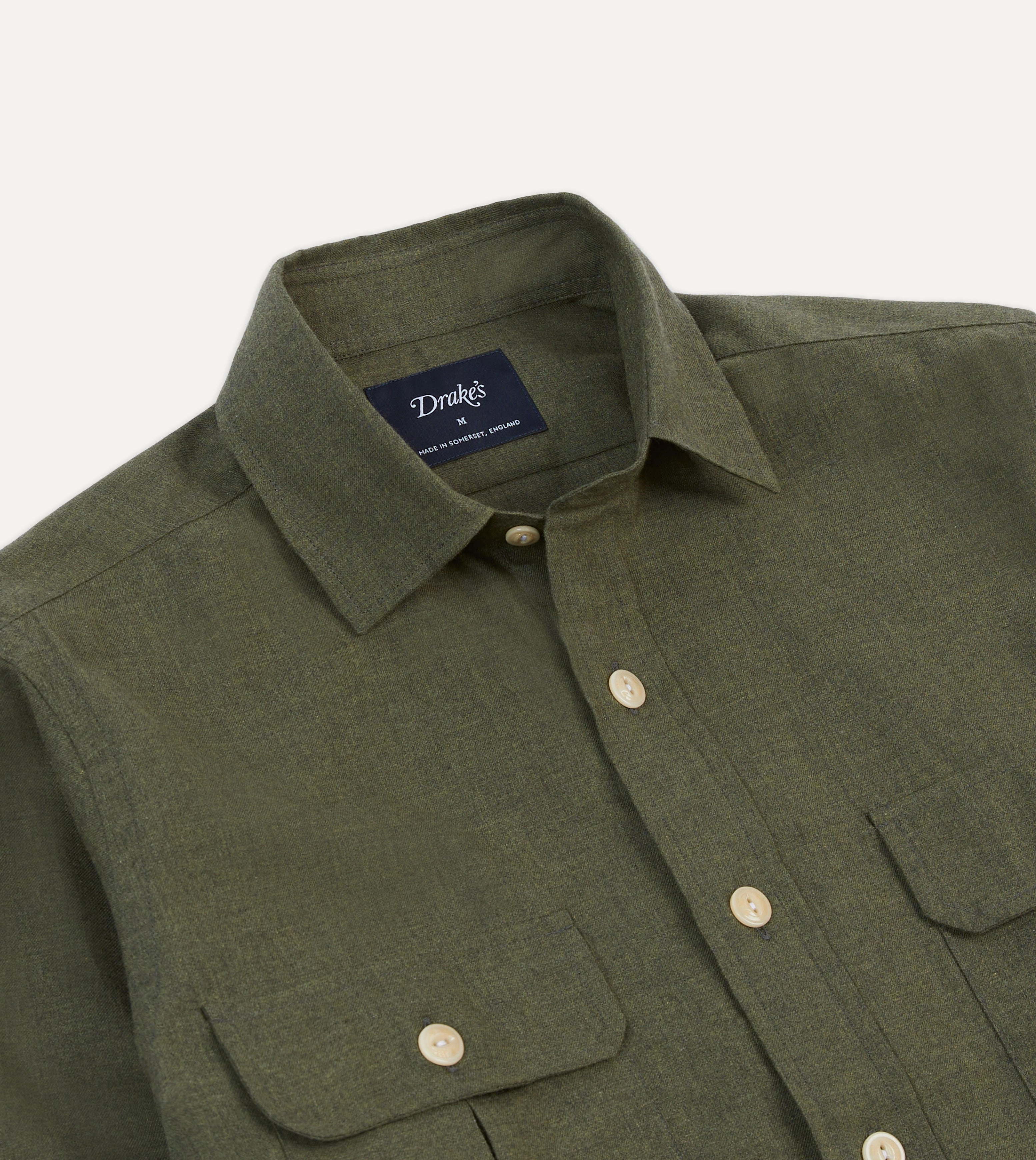 Khaki Green Cotton Flannel Two-Pocket Work Shirt Vintage Style Compact Packing