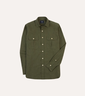Khaki Green Cotton Flannel Two-Pocket Work Shirt Comfort Wear