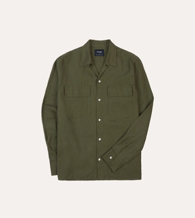 Khaki Linen Camp Collar Long Sleeve Shirt Smart Appearance