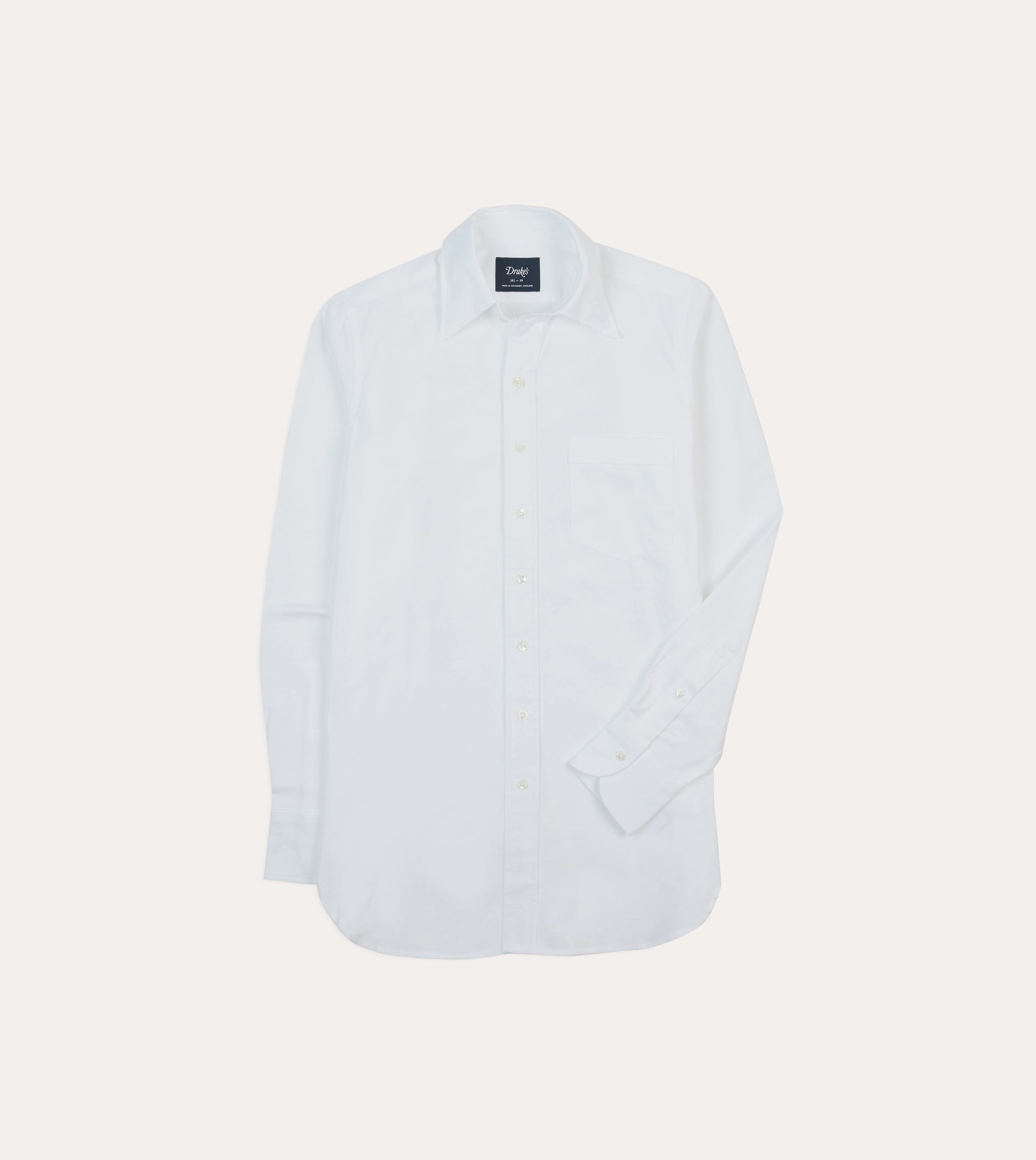 Anti Pill Technology Stylish Element White Cotton Oxford Cloth Long Point Collar Shirt