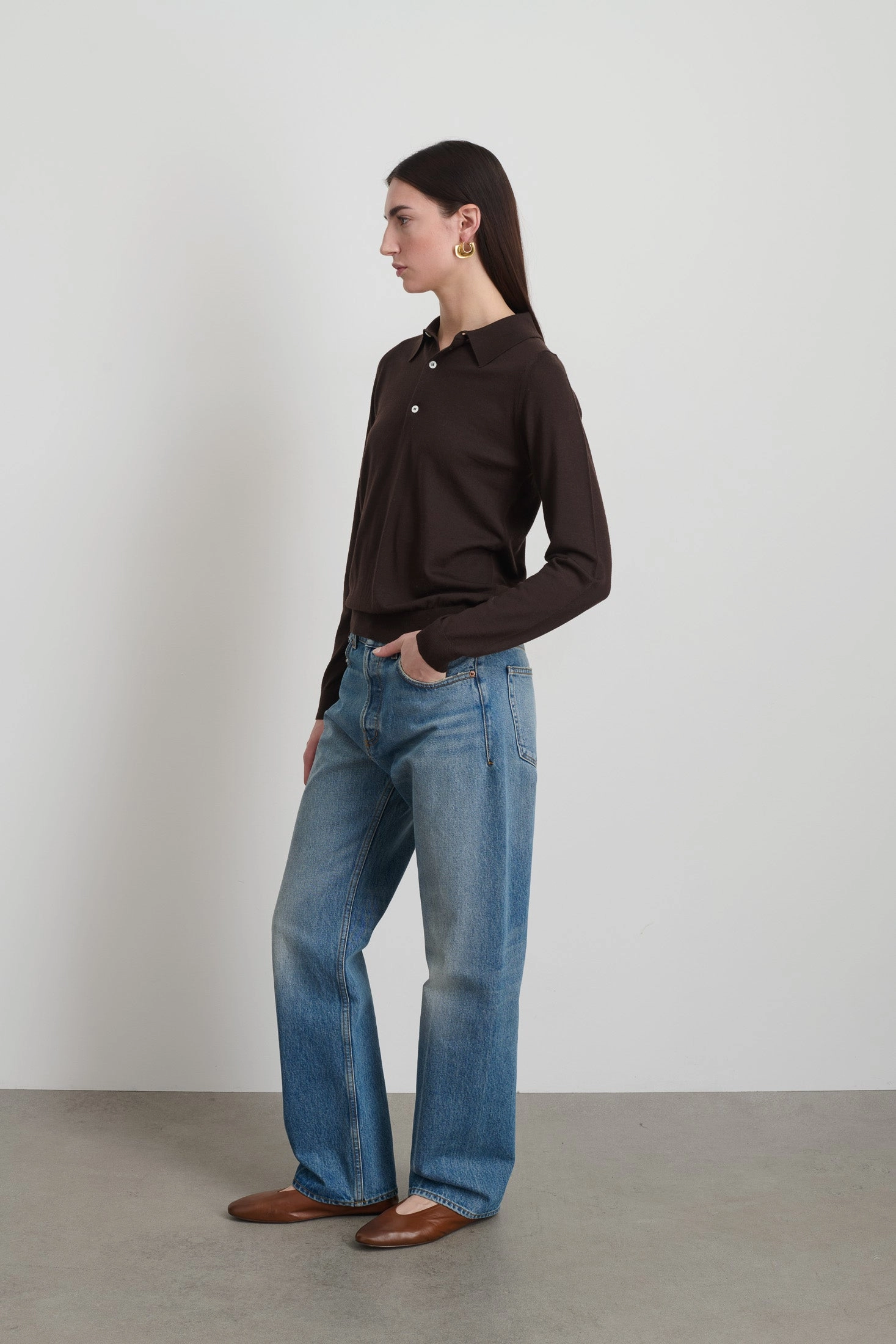 Knit Polo Brown Merino Wool Winter Knitwear sporty wear