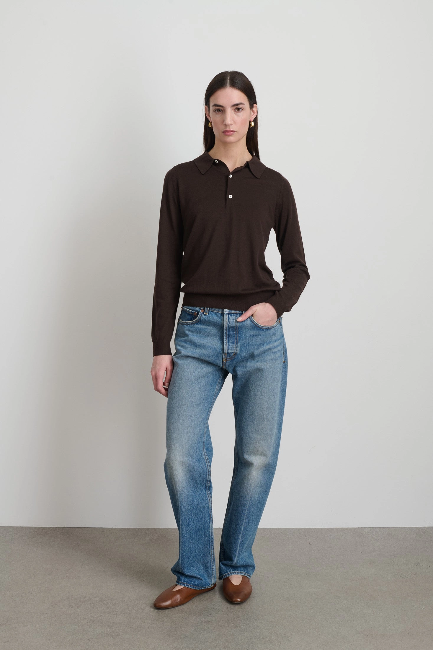 Knit Polo Brown Merino Wool Seamless construction Functional Design