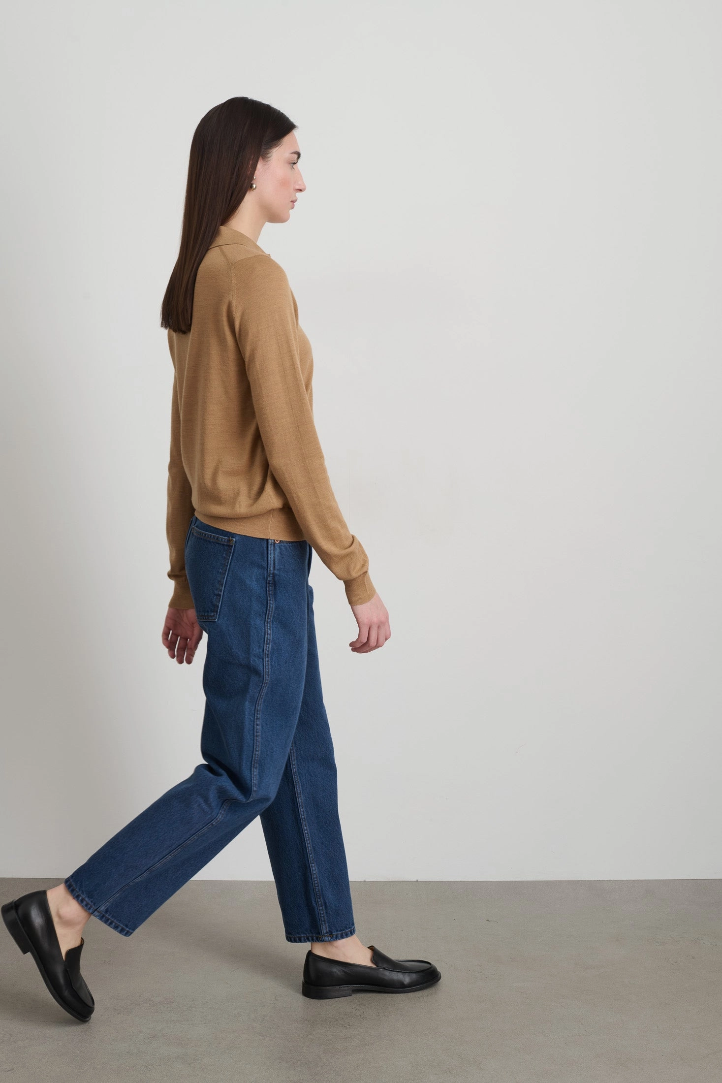 Abrasion Resistant Edging Knit Polo Camel Merino Wool