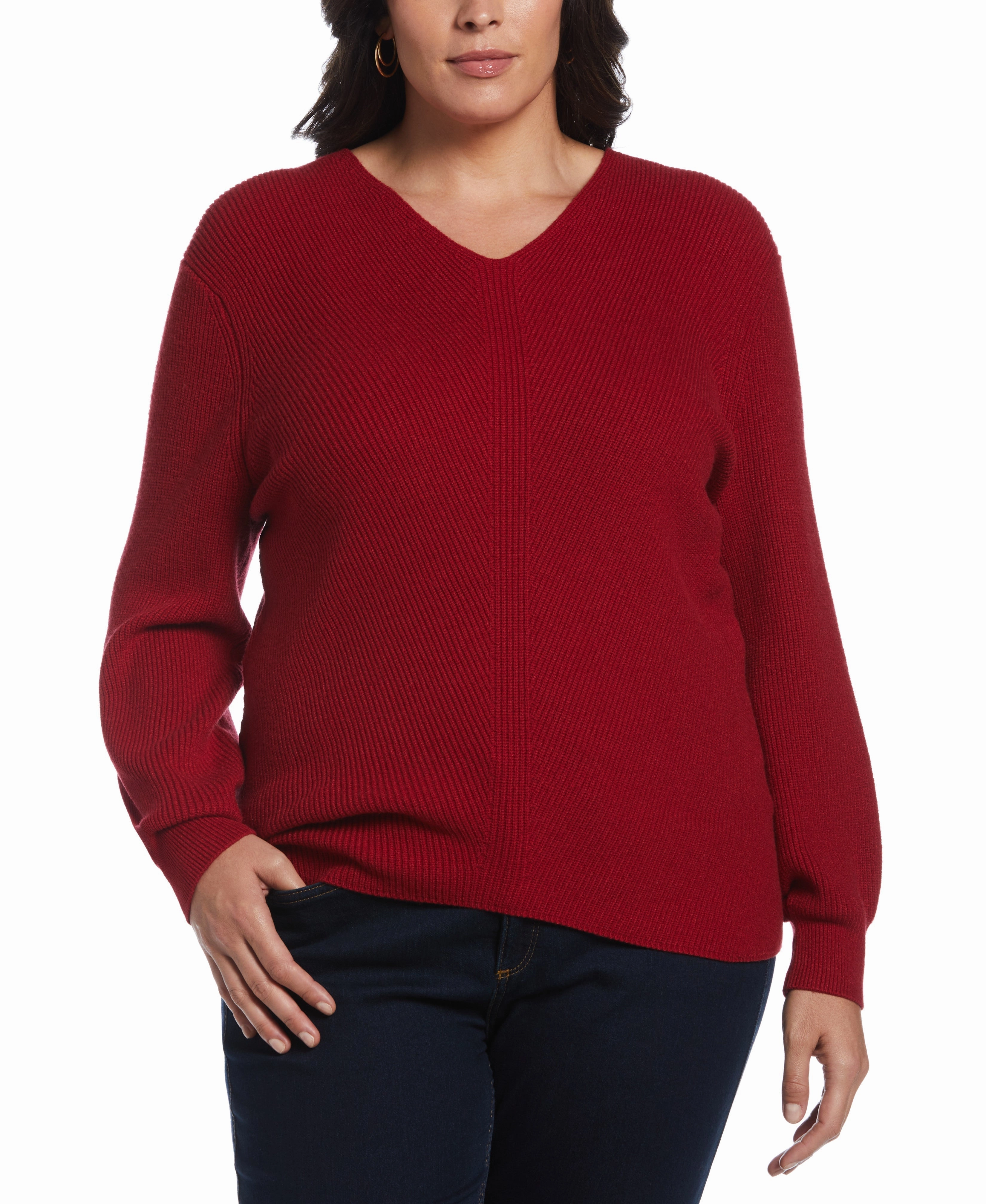 Plus Size Essential Ribbed V-Neck Sweater Versatile Comfort