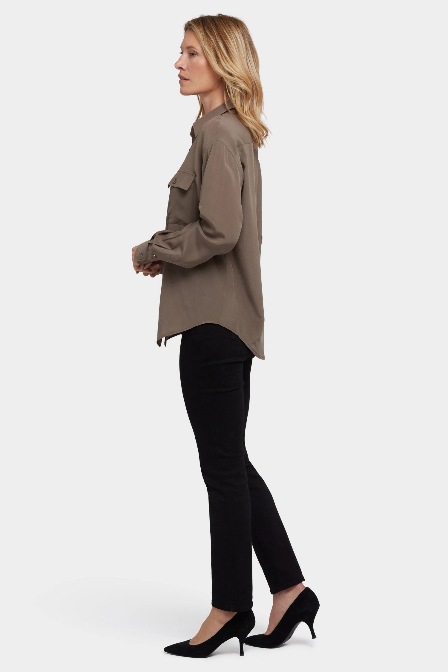 Lauren Silk Blouse - Dark Wood Subtle patterns