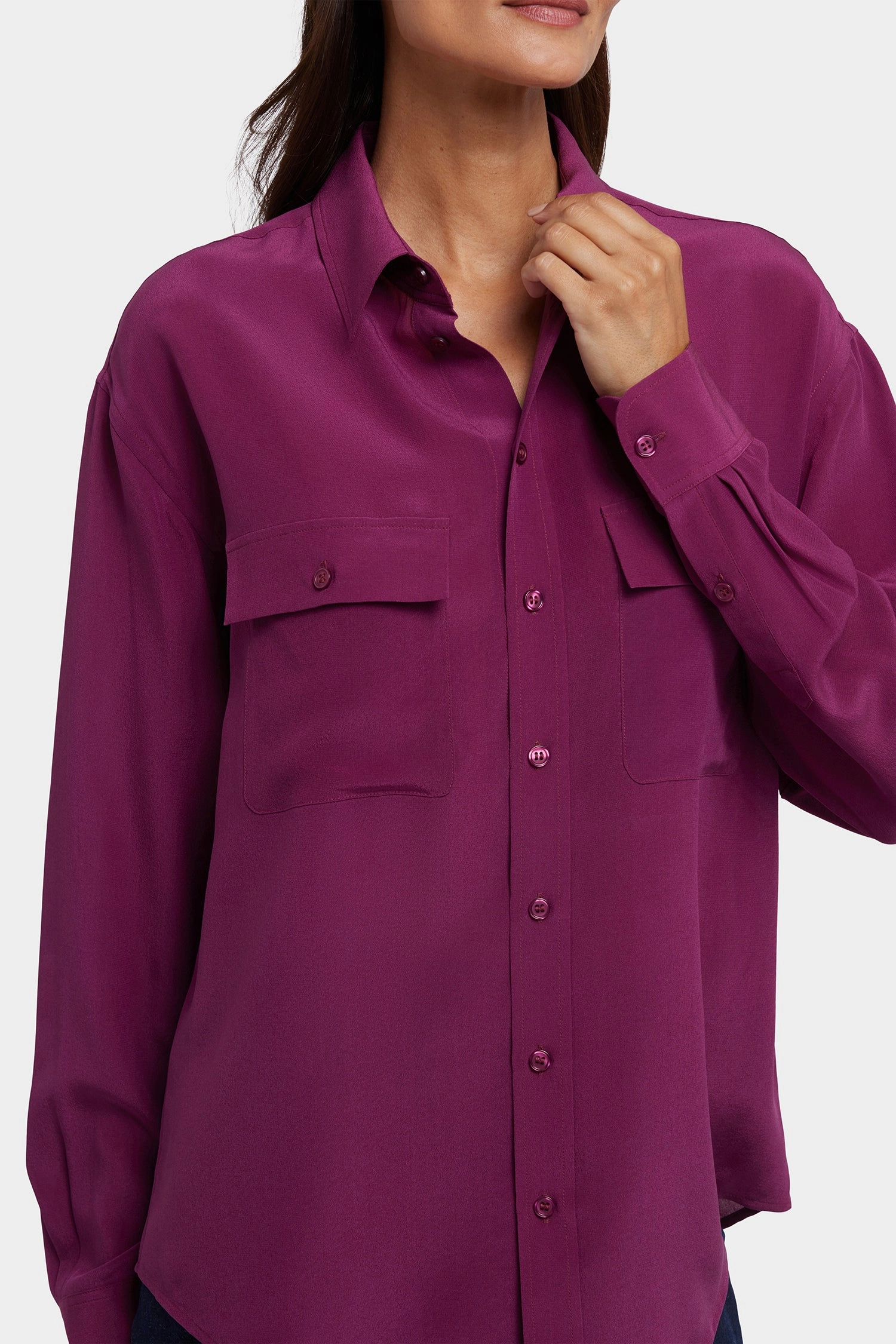 Stretchable Material Personalized Touch Lauren Silk Blouse - Plum