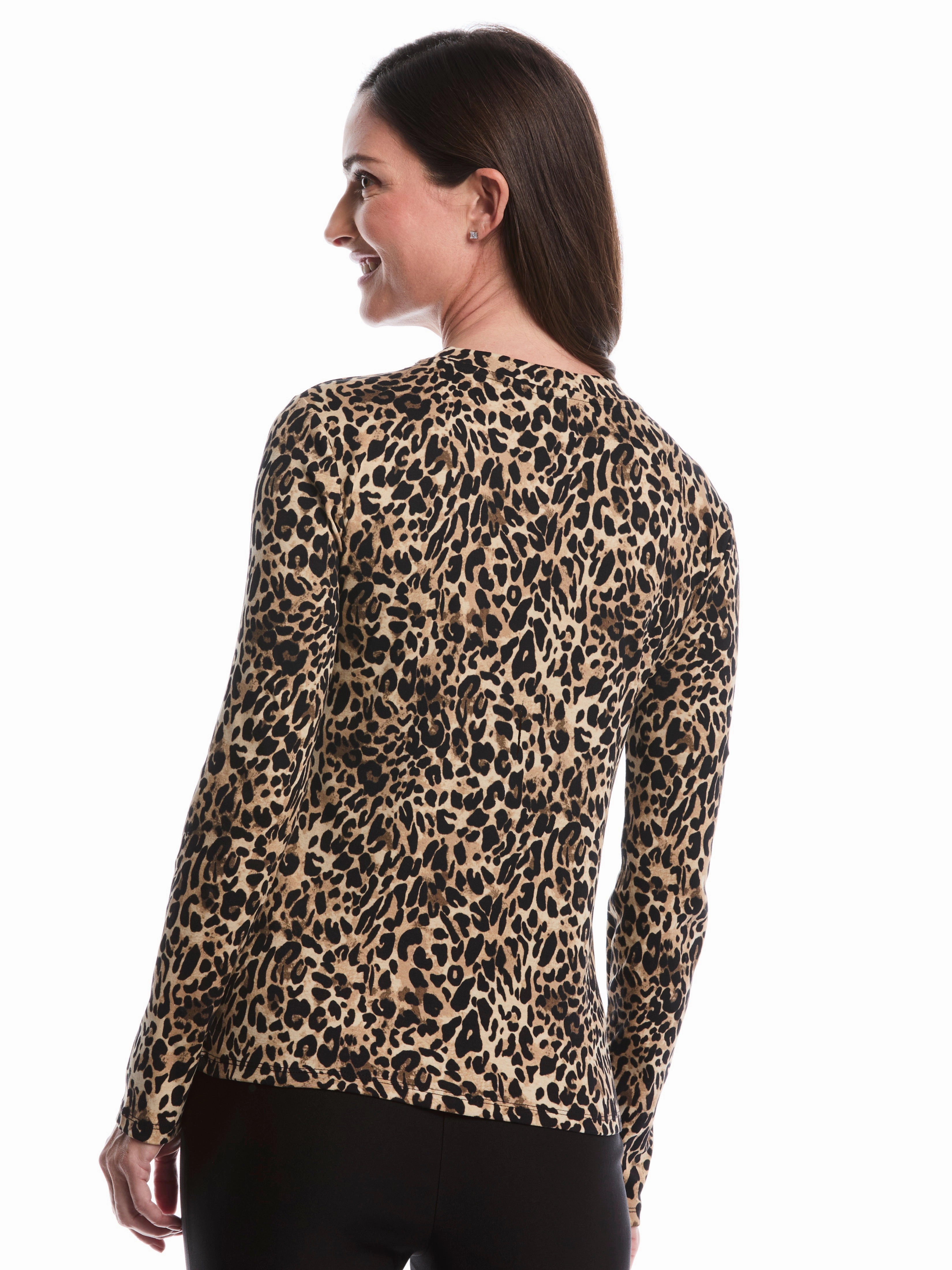 Effortless knitwear Comfort Flex Fit Animal Print Chain Neck Detail Top