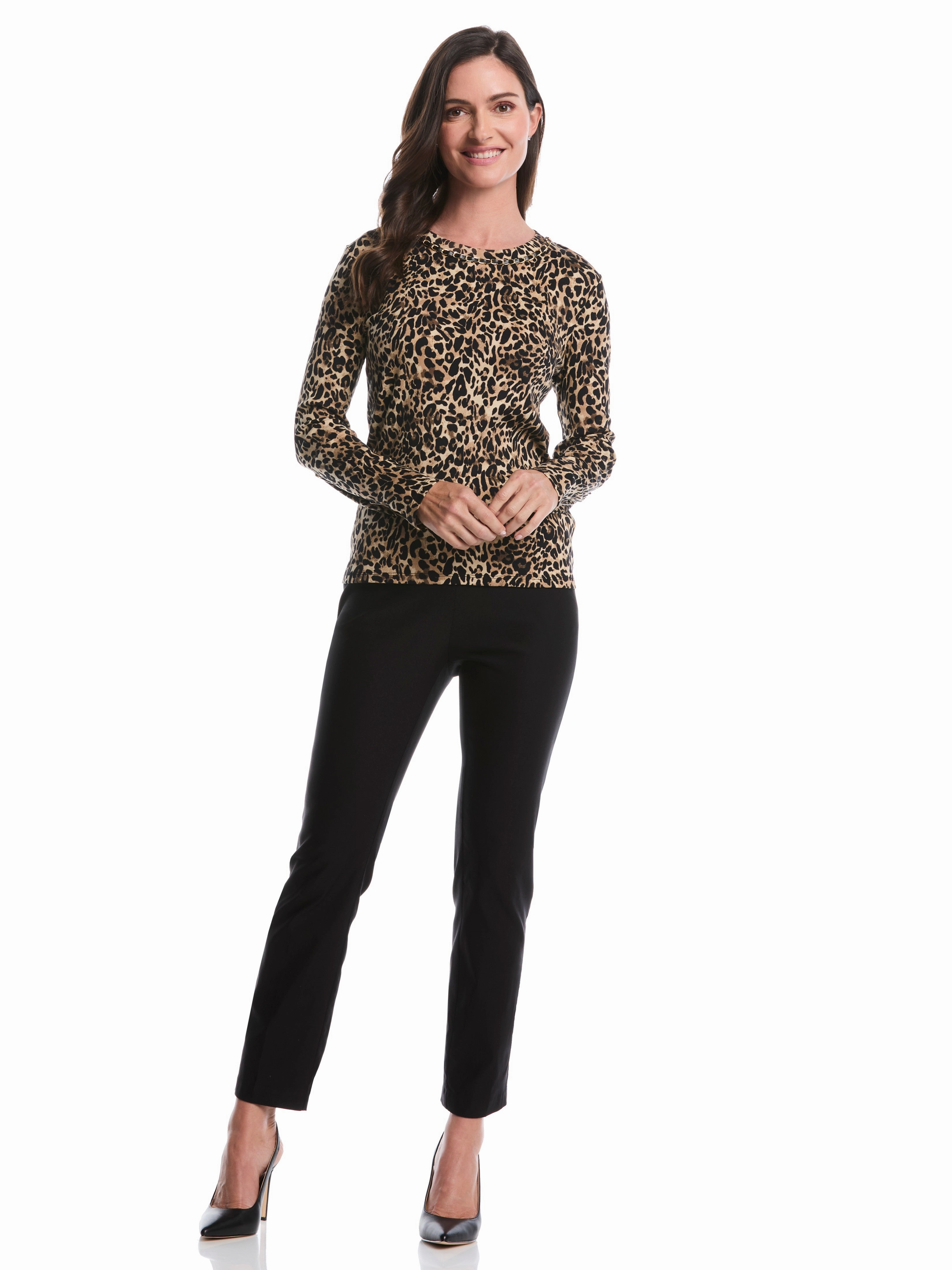 Comfy And Warm Animal Print Chain Neck Detail Top