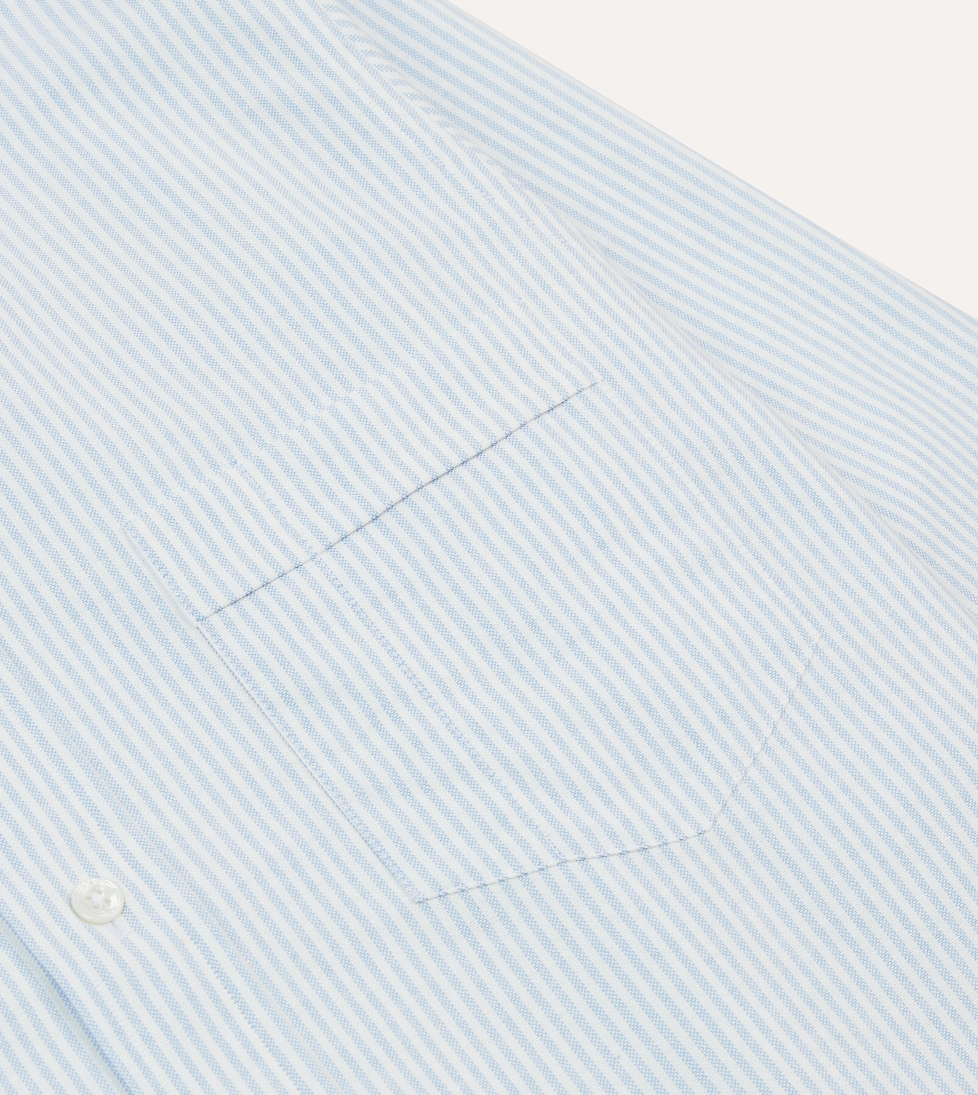 Light Blue and White Ticking Stripe Cotton Oxford Cloth Long Point Collar Shirt Checkered Look Quality Material