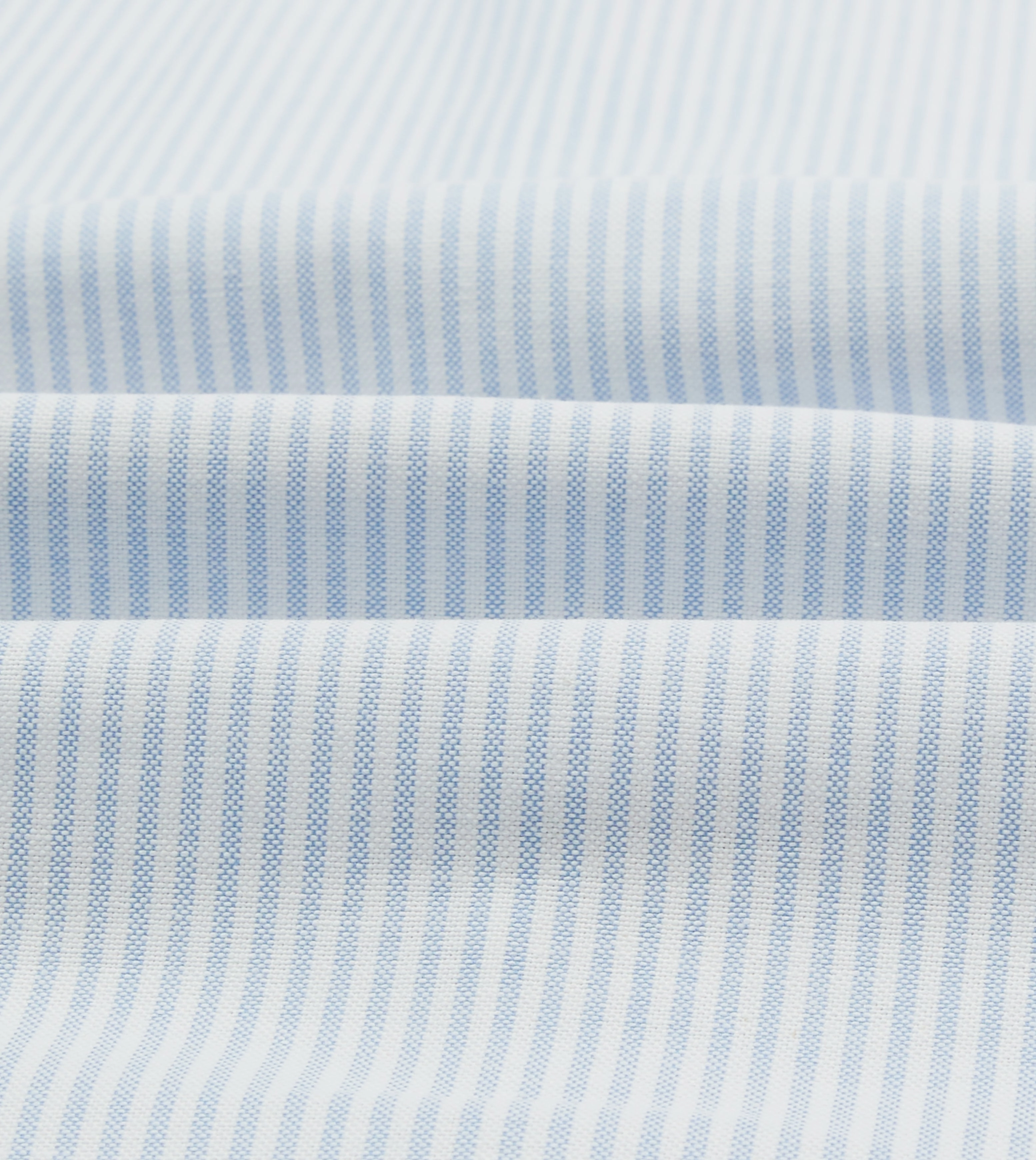 Light Blue and White Ticking Stripe Cotton Oxford Cloth Long Point Collar Shirt Midweight Textile