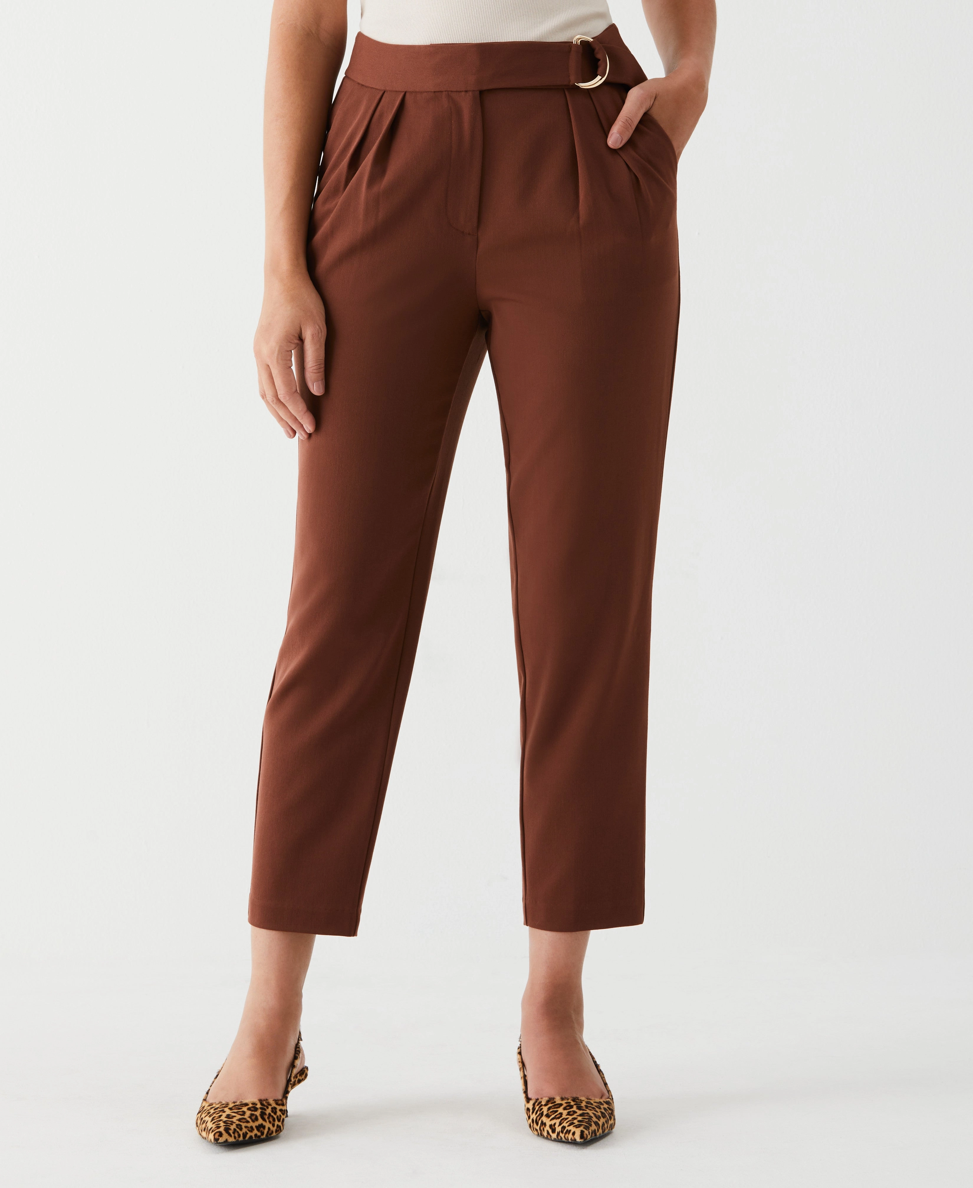 Soft Comfort Fit Relaxed Layers Pleated Pant with Self Fabric Belt