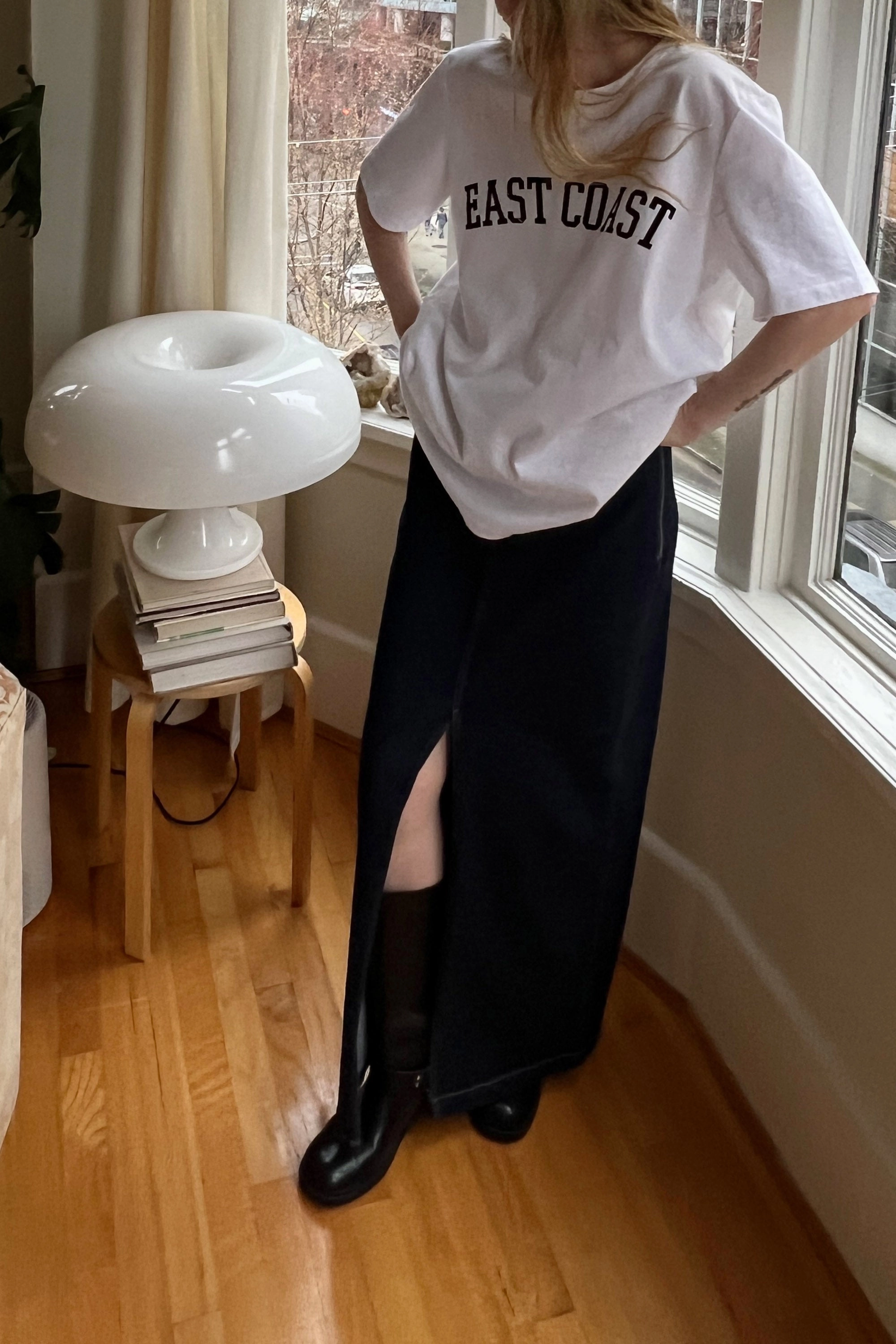 Subtle Shimmer DENIM COLUMN MAXI SKIRT