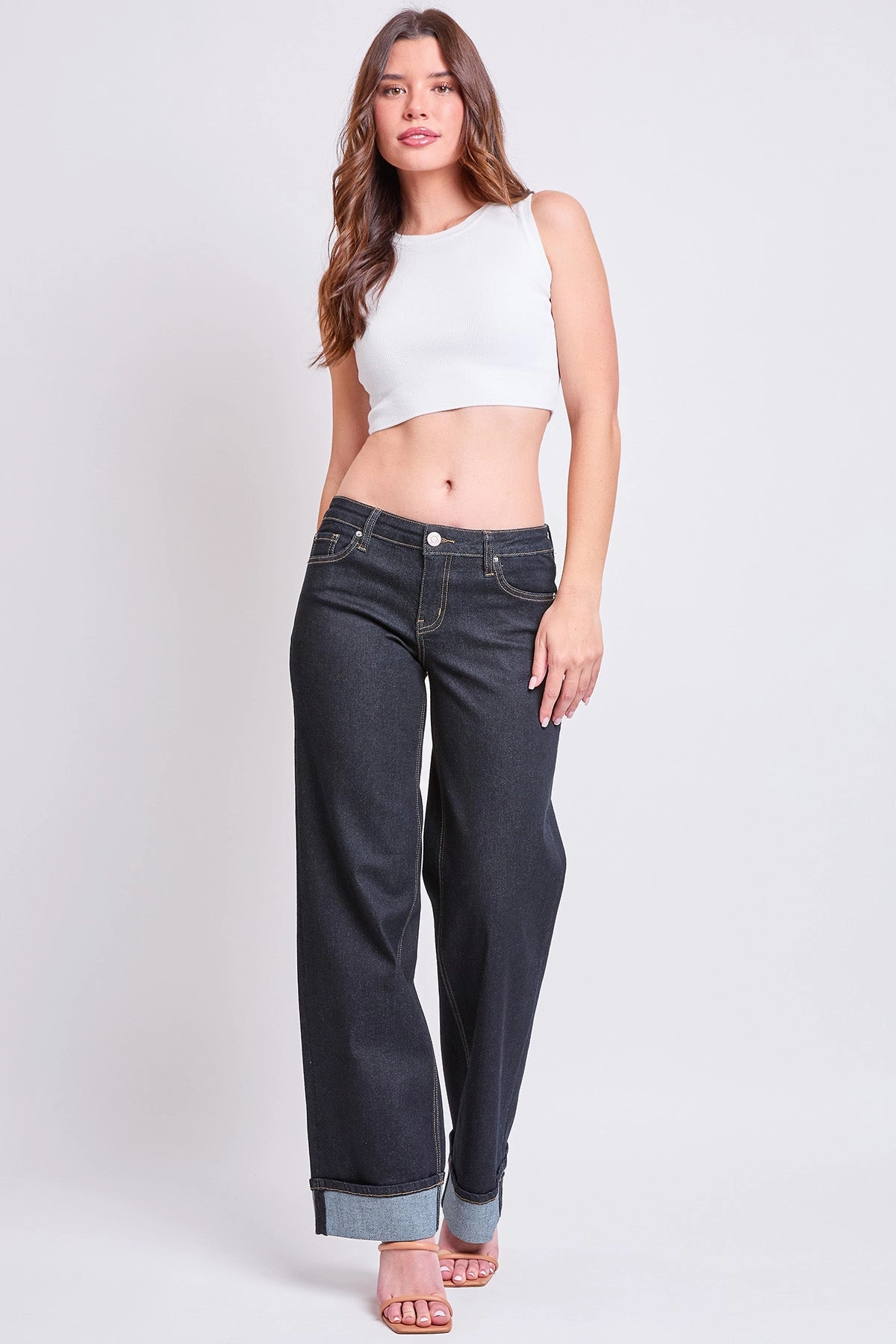 Date Night Sustainable School Fit Women's Britney Low Rise Wide Leg Cuff Jeans