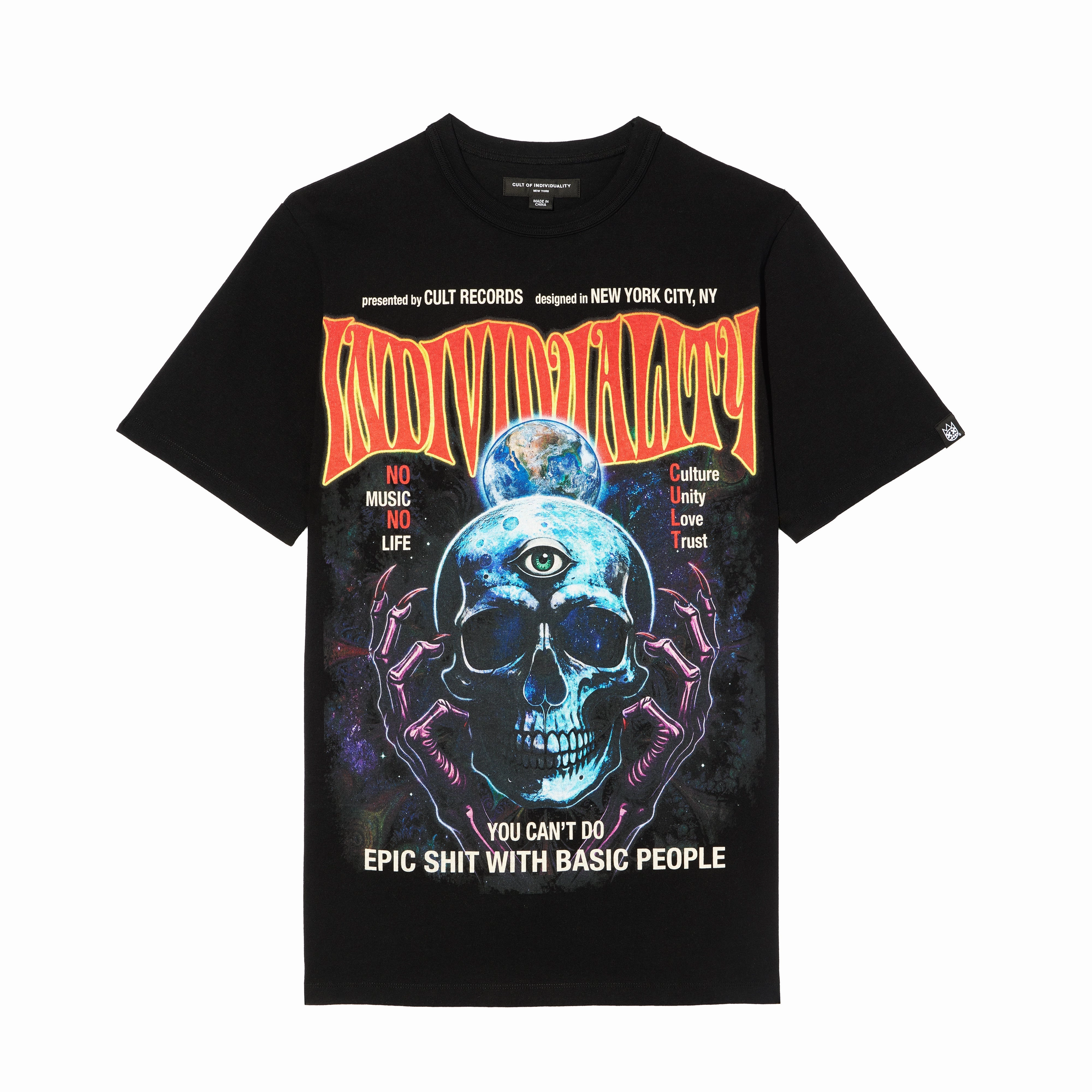 Hiking durability Comfort Wearable Cult's Heavyweight Short Sleeve Crew Neck Tee "Psychedelic" in Black