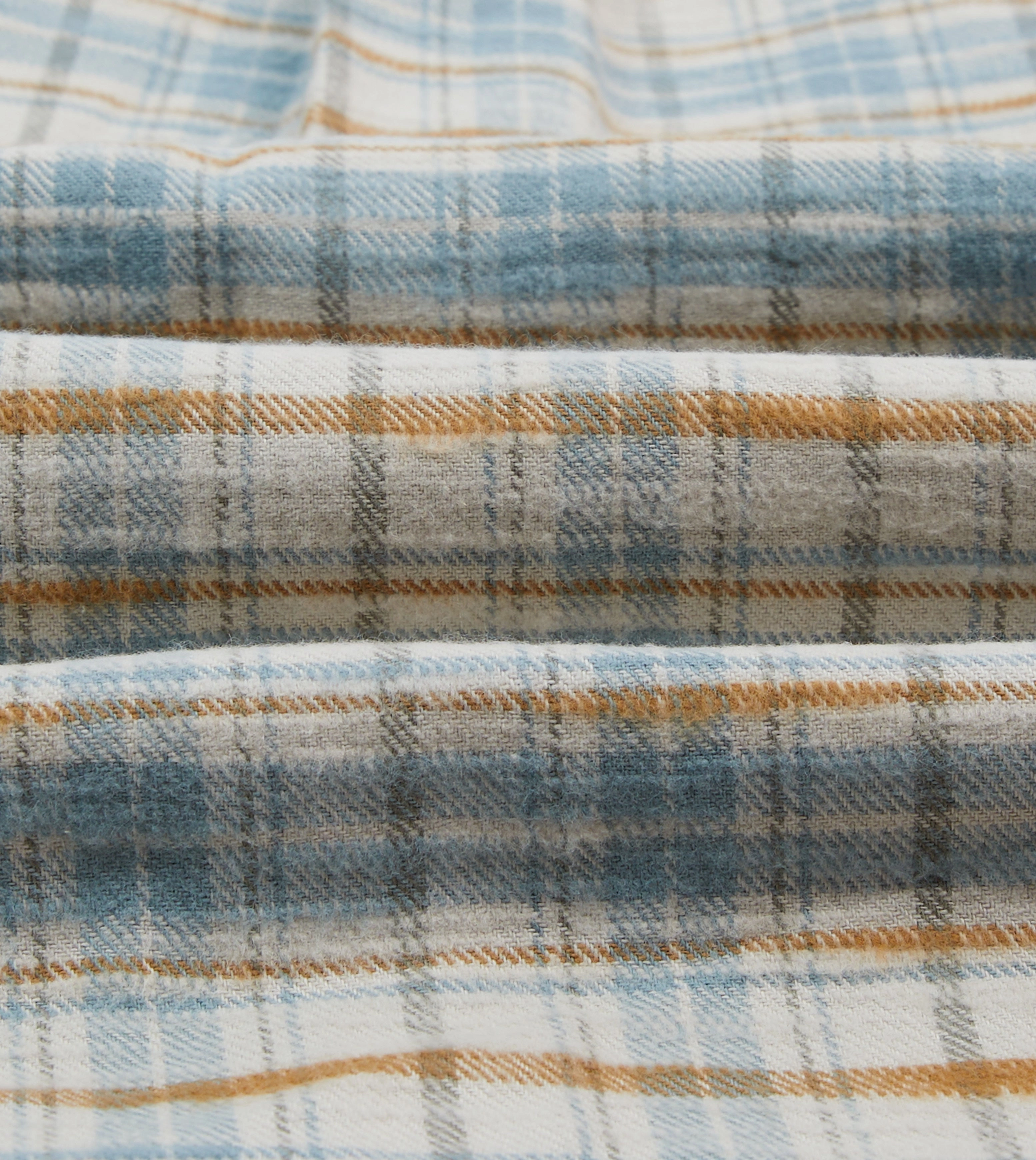 Ecru and Blue Check Cotton Two-Pocket Work Shirt Durable Button Closures