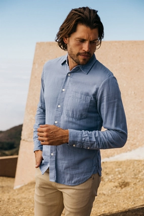 The Ripper Double Gauze Organic Cotton Shirt - Matte Blue Contemporary Design