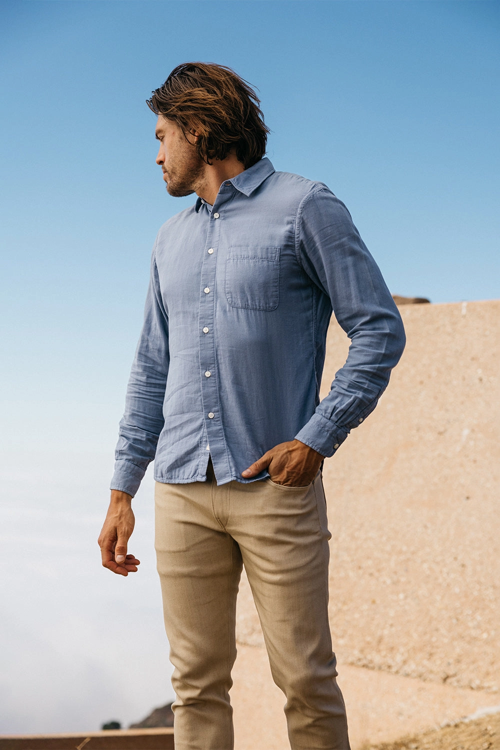 Trendy Comfort Trendy Pattern The Ripper Double Gauze Organic Cotton Shirt - Matte Blue