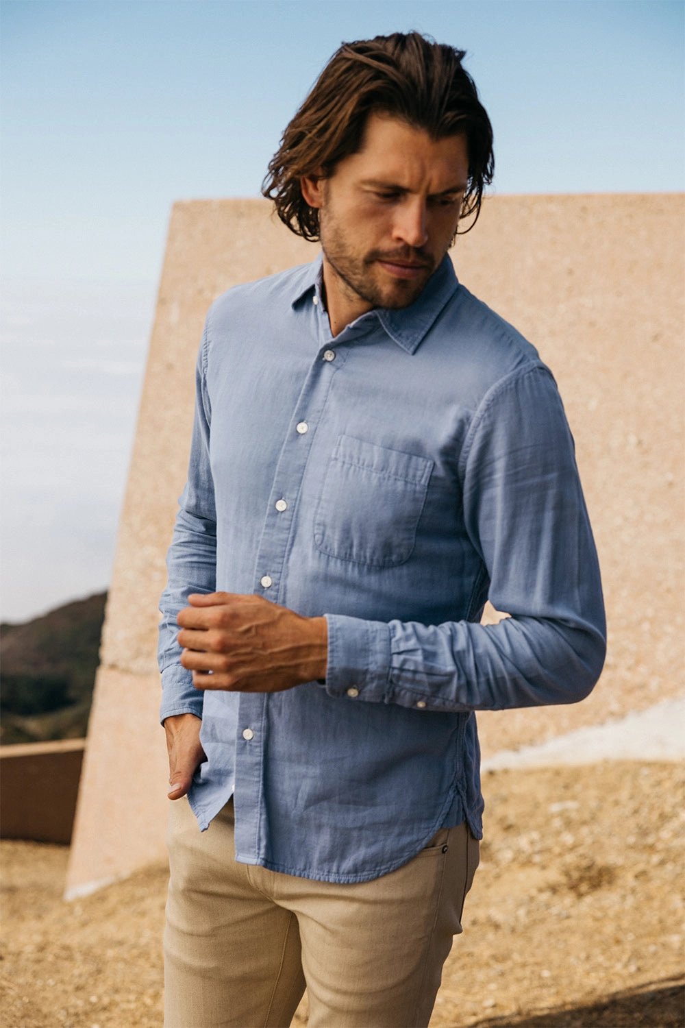 The Ripper Double Gauze Organic Cotton Shirt - Matte Blue Contemporary Design