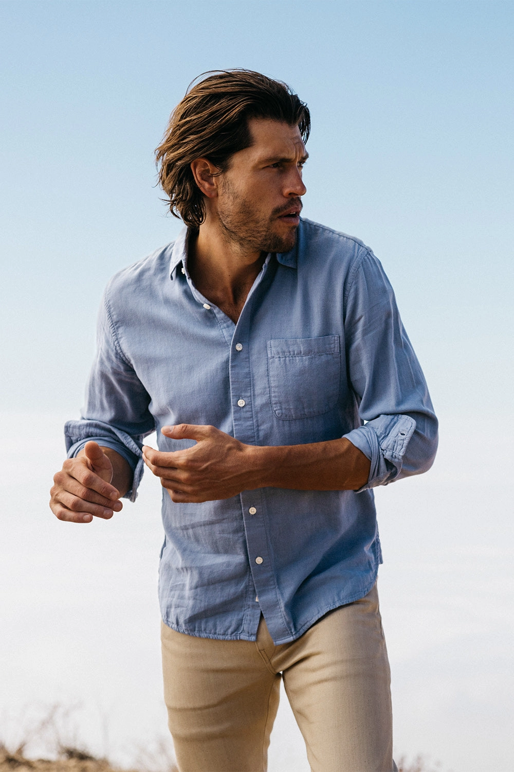 Country Charm Customizable Design The Ripper Double Gauze Organic Cotton Shirt - Matte Blue