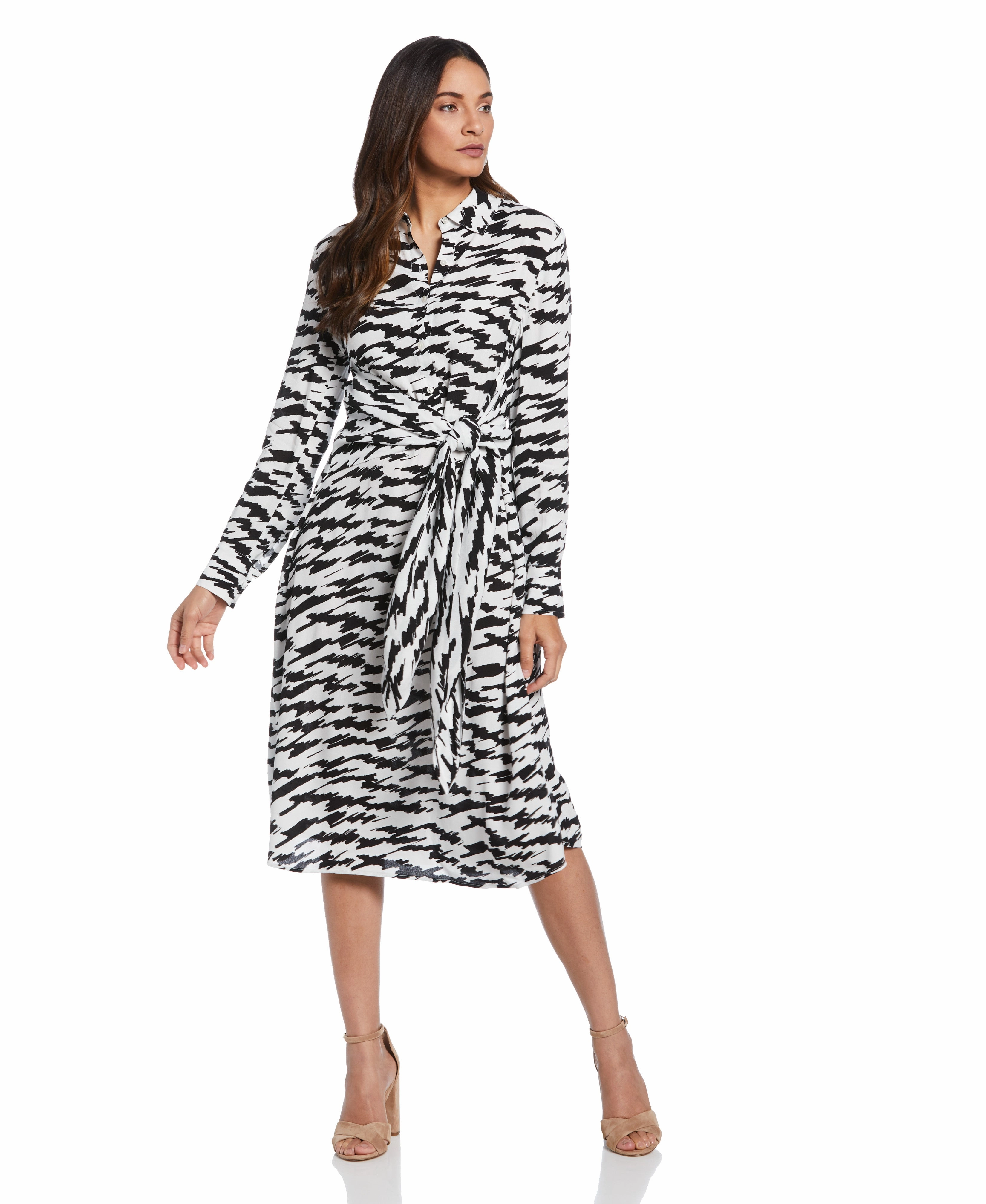 Printed Crepe Tie Front Midi Dress Minimalist Look