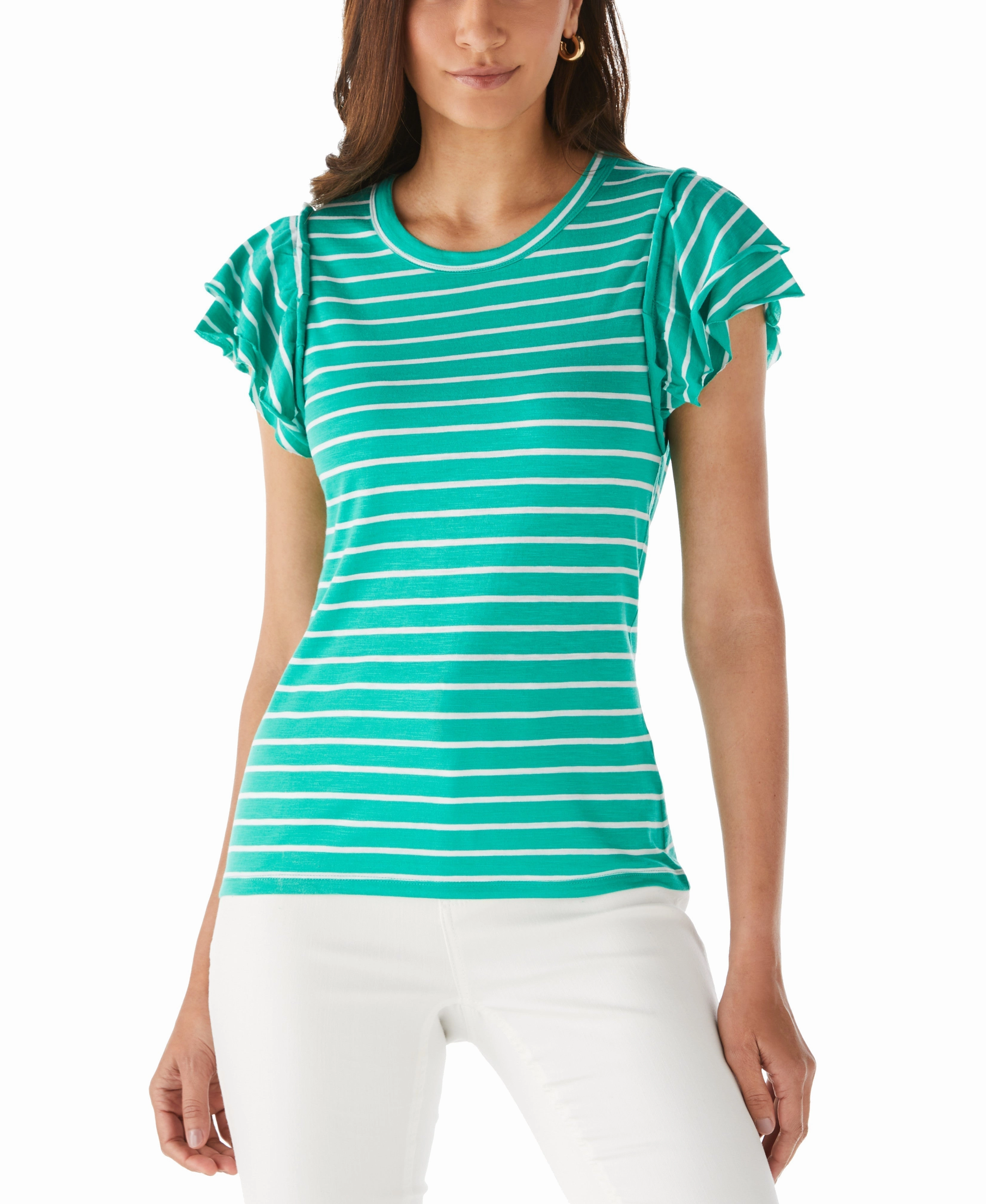 Versatile Layer Stripe Ruffle Sleeve Tee