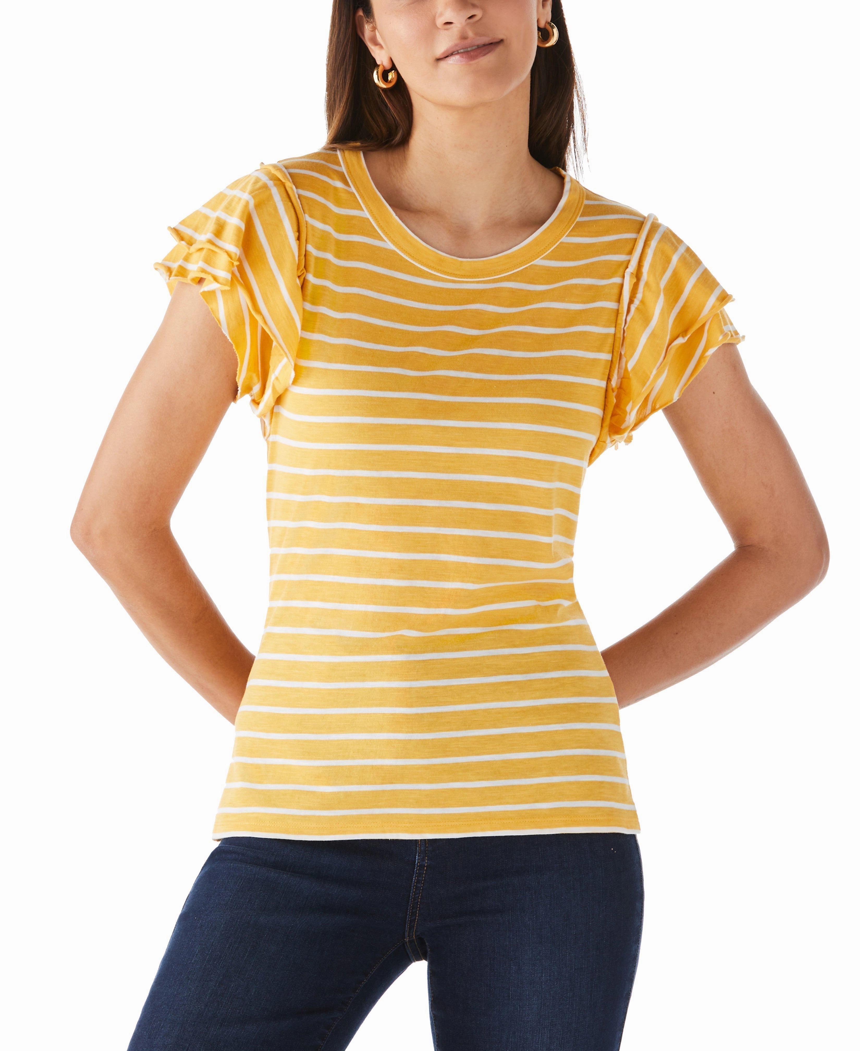 Stripe Ruffle Sleeve Tee Perfect for Layering
