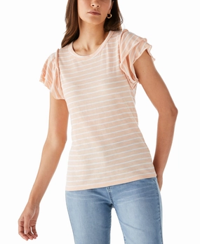 Stripe Ruffle Sleeve Tee Trendy Knit