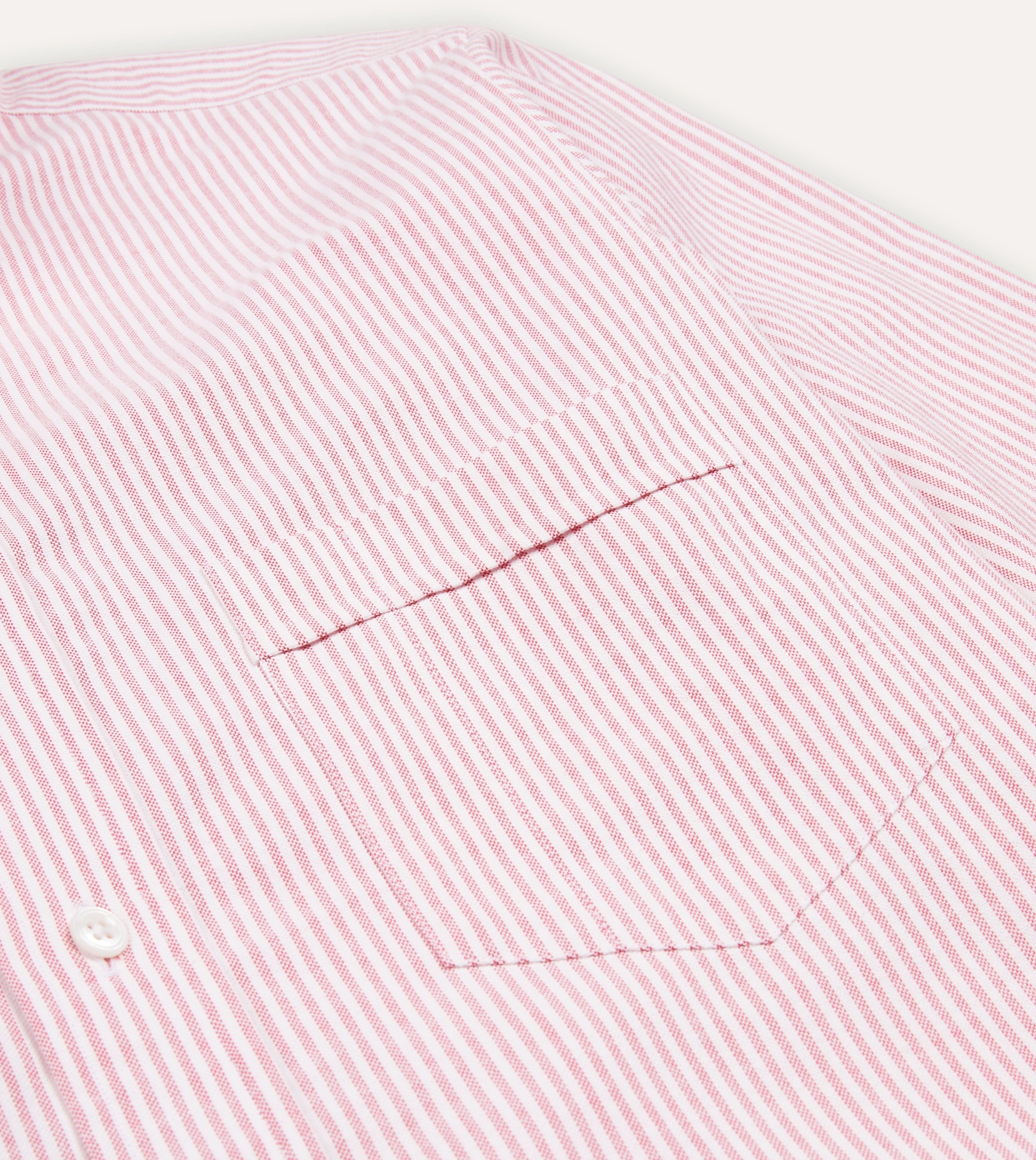 Pink Ticking Stripe Cotton Oxford Cloth Button-Down Shirt Fast Drying