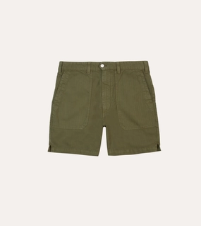Olive Cotton-Linen Herringbone Fatigue Shorts Sport Ready