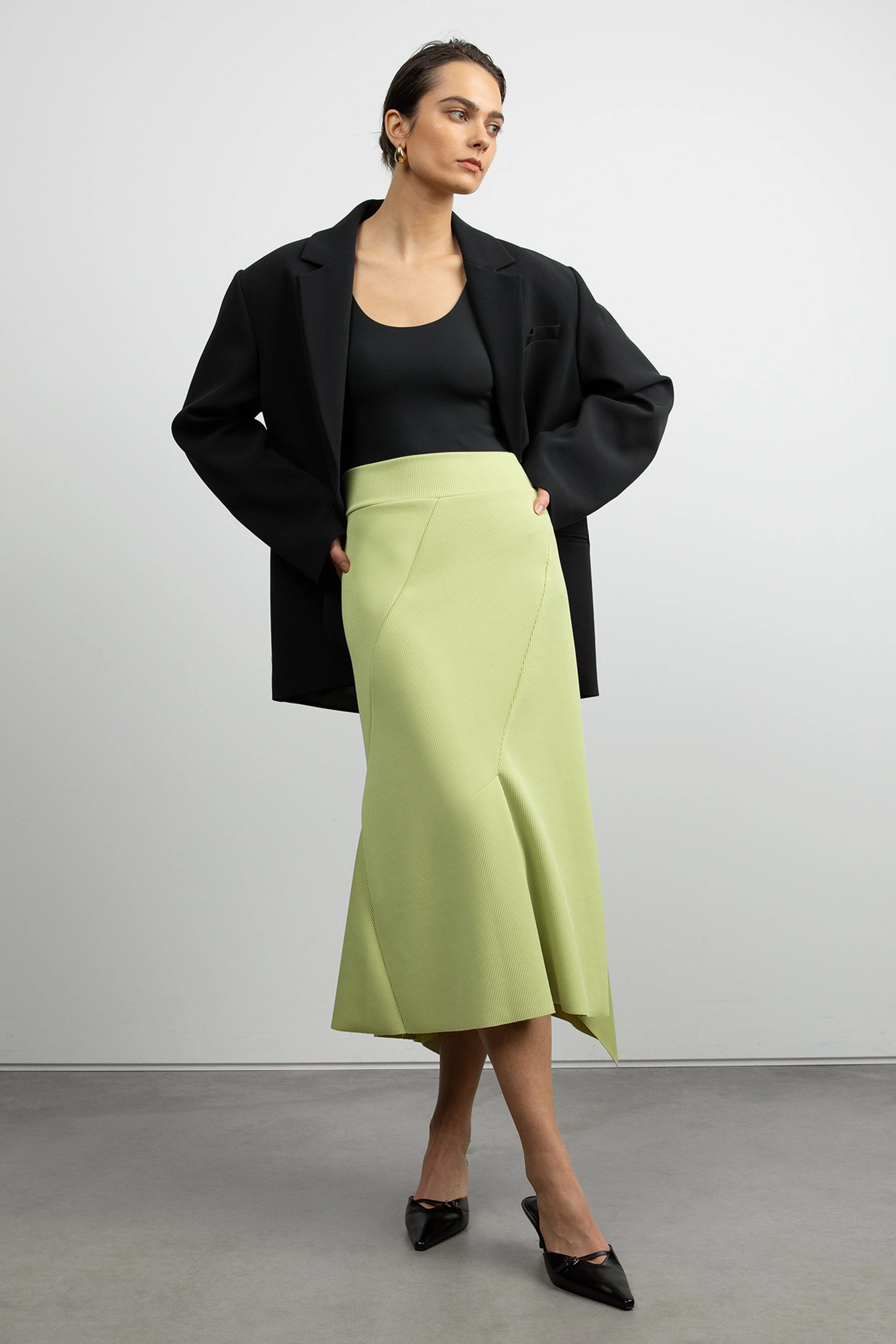 Mix Texture RIBBED MIDI SKIRT