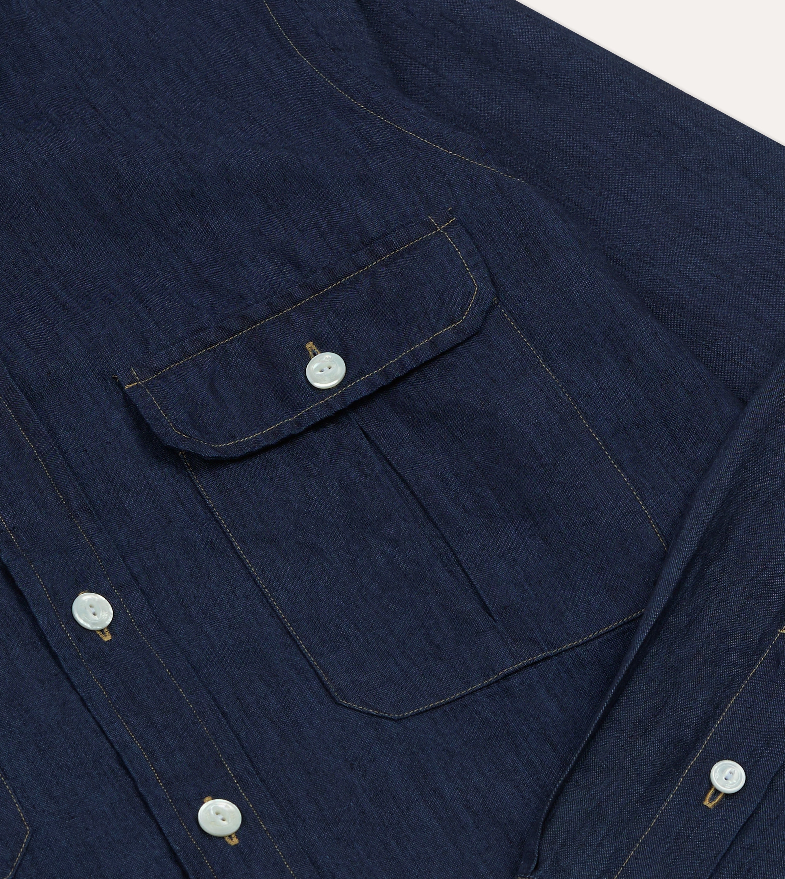 Easy Comfort Navy Cotton Linen Two-Pocket Work Shirt