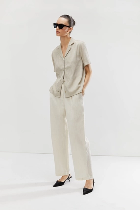 Ripped design Flexible Waist LINEN PANT