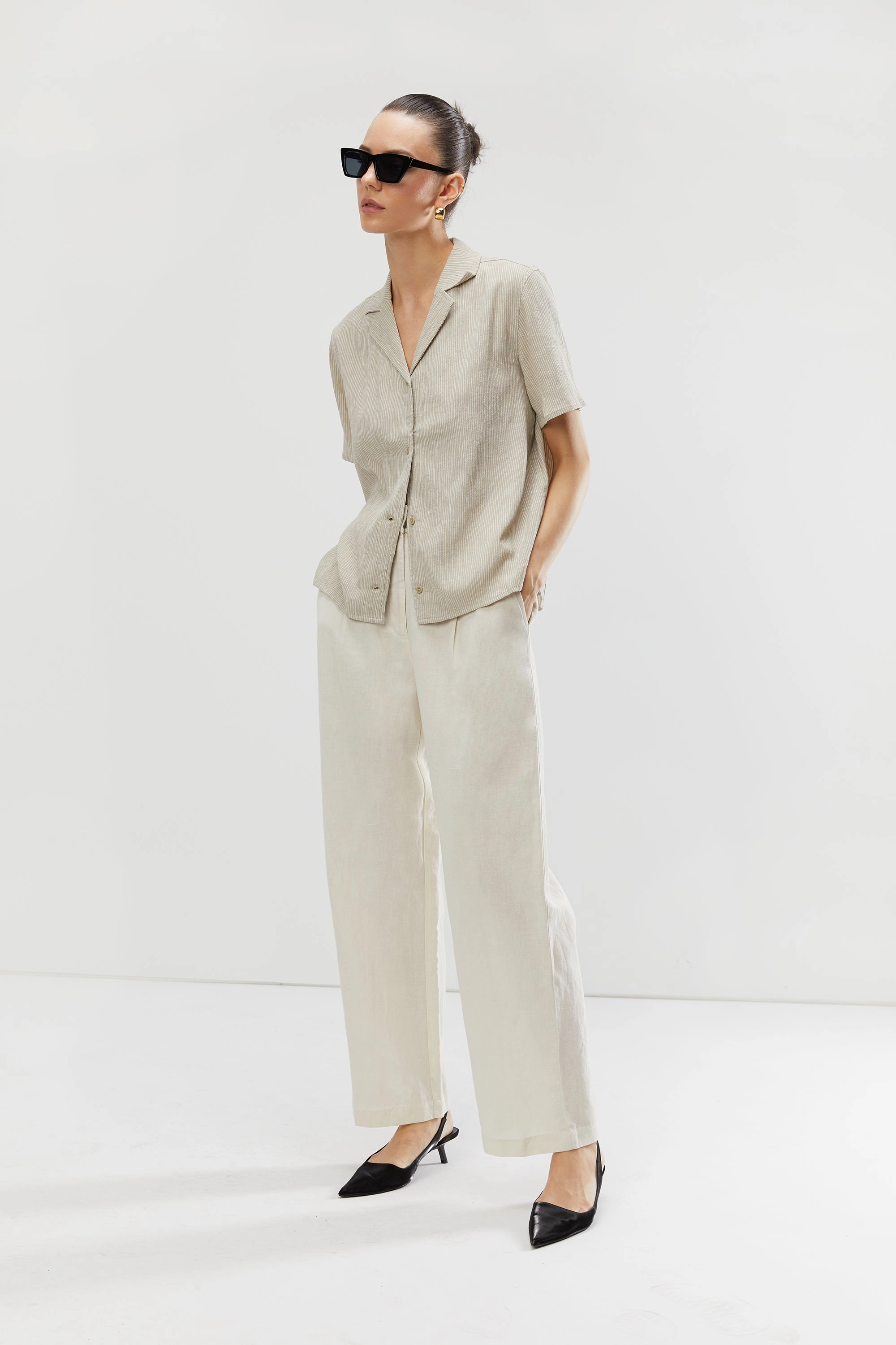 Ripped design Flexible Waist LINEN PANT