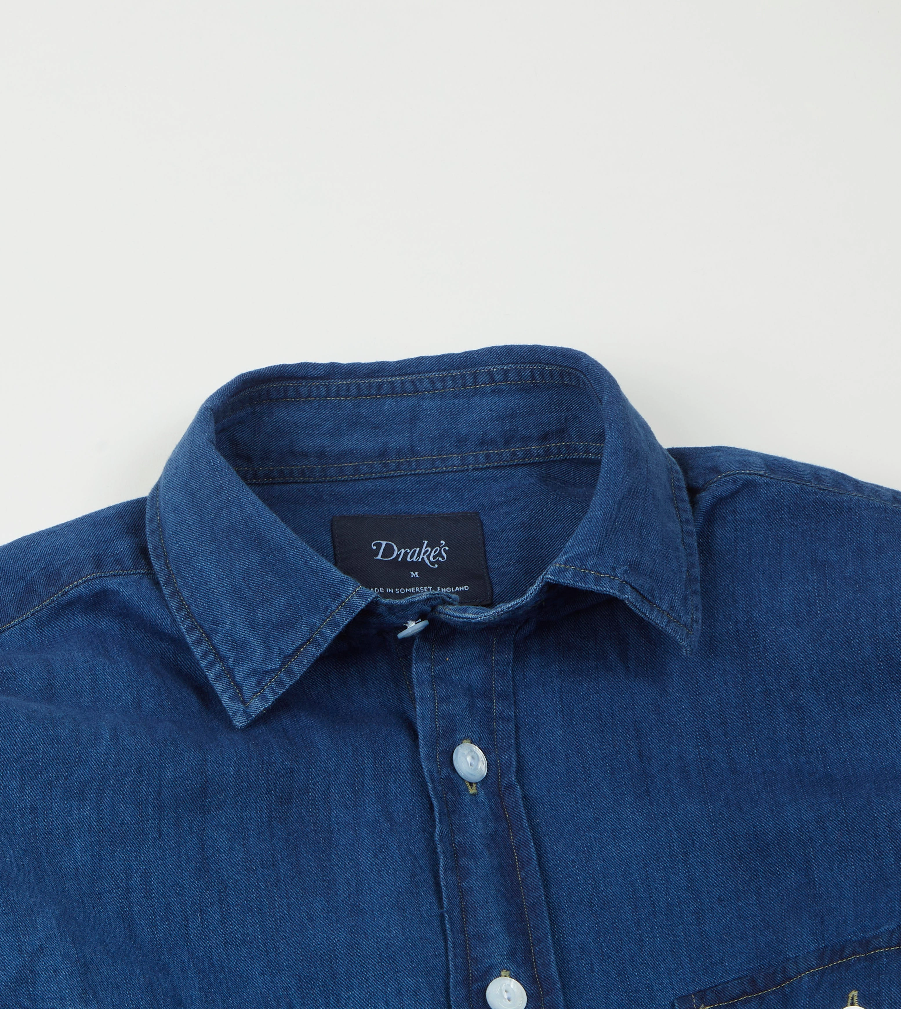 Winter Fashion All-Purpose Wear Blue Cotton Linen Two-Pocket Work Shirt