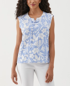 Tropical Print Lace-Up Tank Top Winter Perfection Winter Ready Outfit