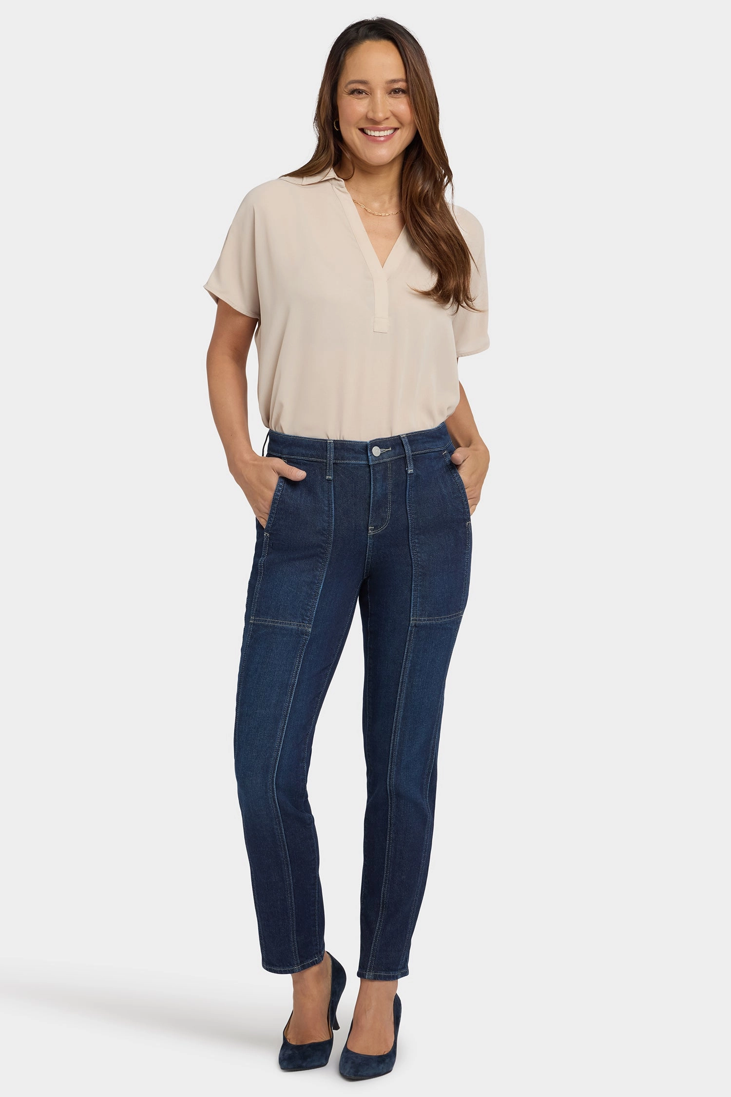 Rainy Day Brunch Outfit Neutral Lightweight Margot Girlfriend Jeans In Petite - Midnight Breeze