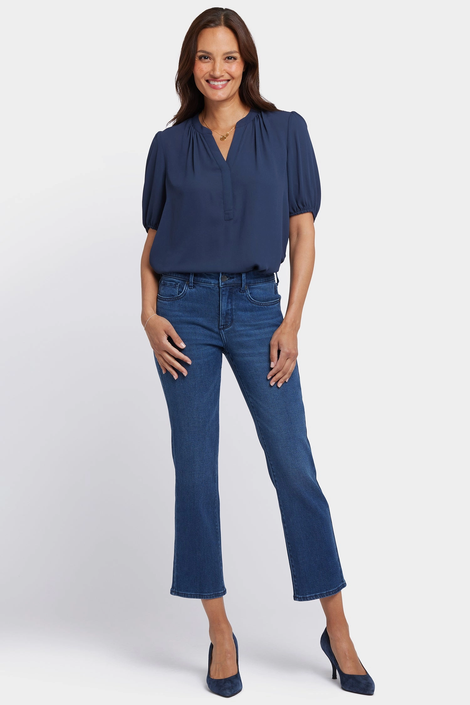 Marilyn Straight Ankle Jeans In Petite - Ibiza Blues Day Out Style Base Layer