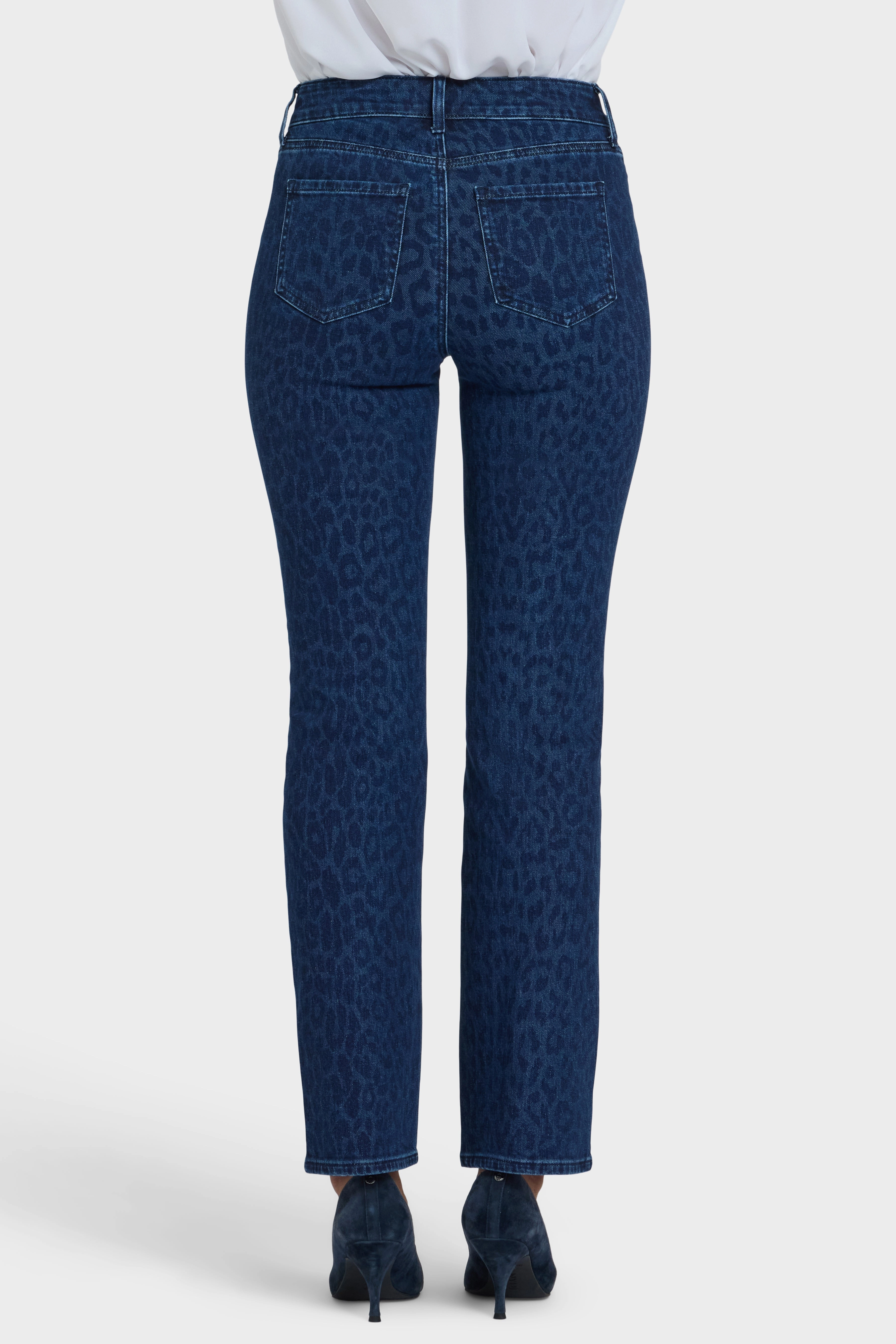 Marilyn Straight Jeans - Dark Denim Leopard Weighted Hemline