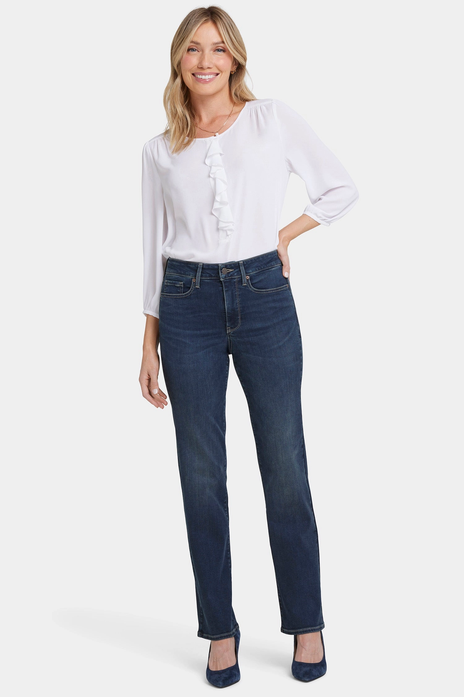 Marilyn Straight Jeans In Long Inseam - Presley Sporty Look Breathable Lining