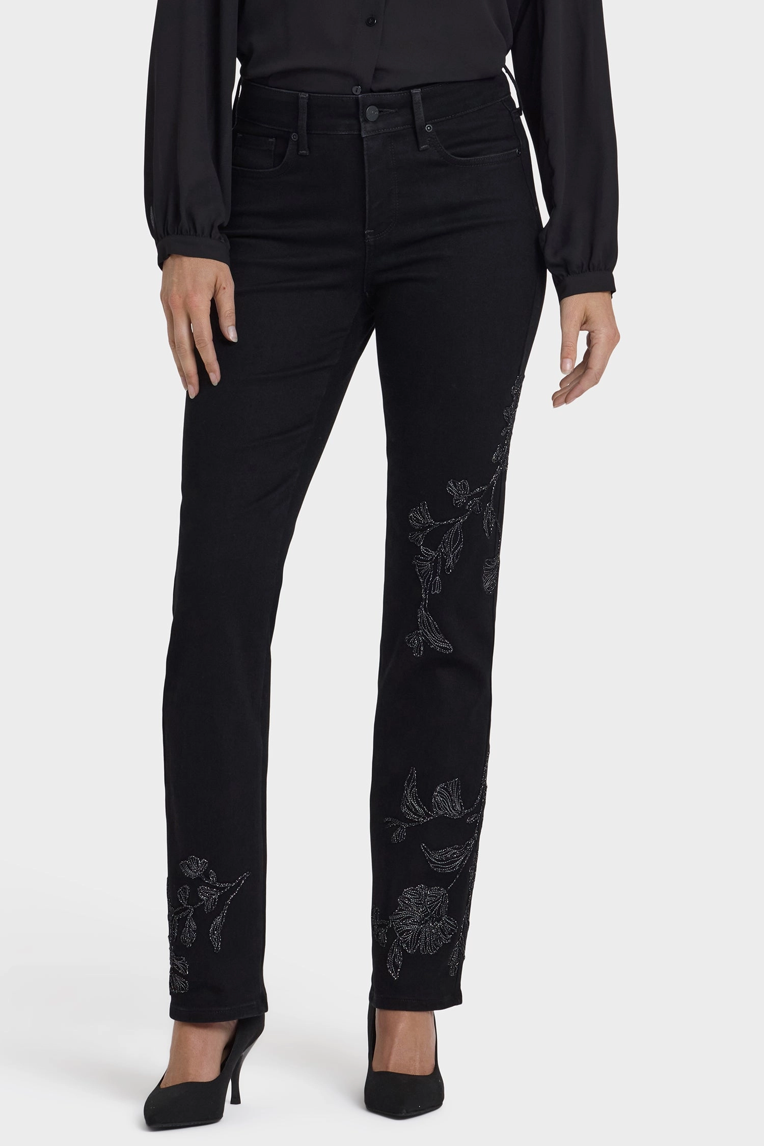 Modern Minimalist Fashion Lover Marilyn Straight Jeans In Petite - Black Rinse