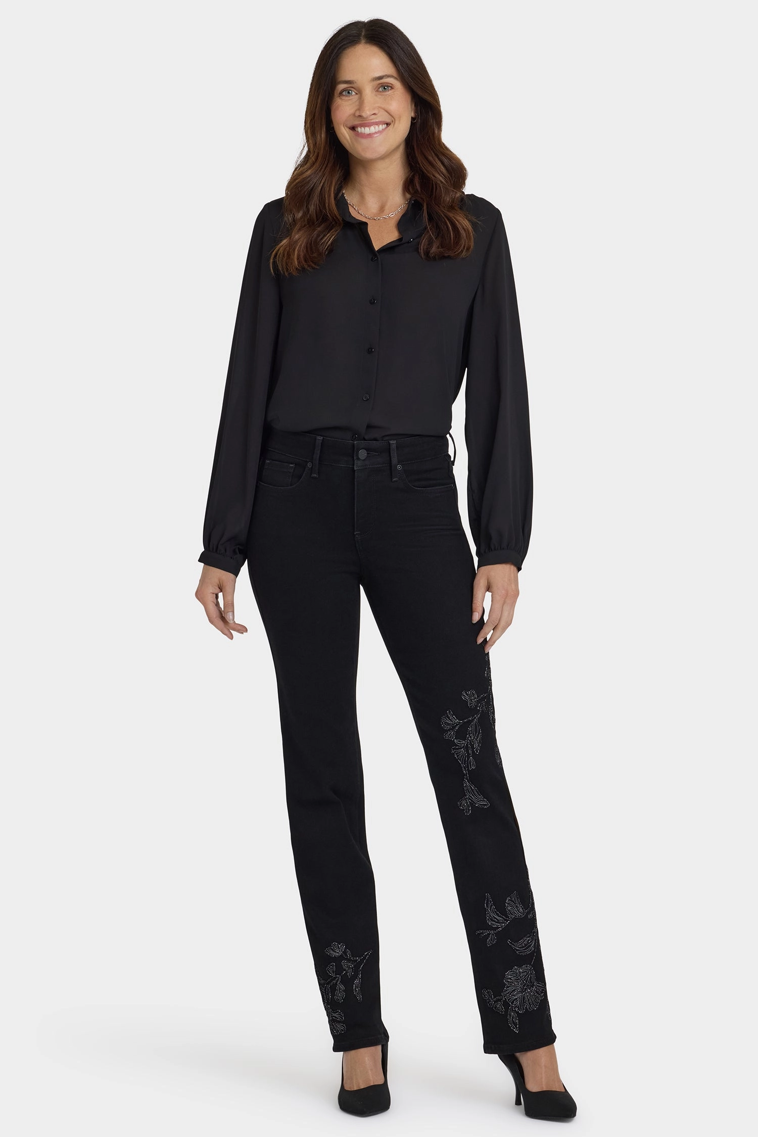 Articulated Knee Shape Holiday Vibes Stretch Marilyn Straight Jeans In Petite - Black Rinse