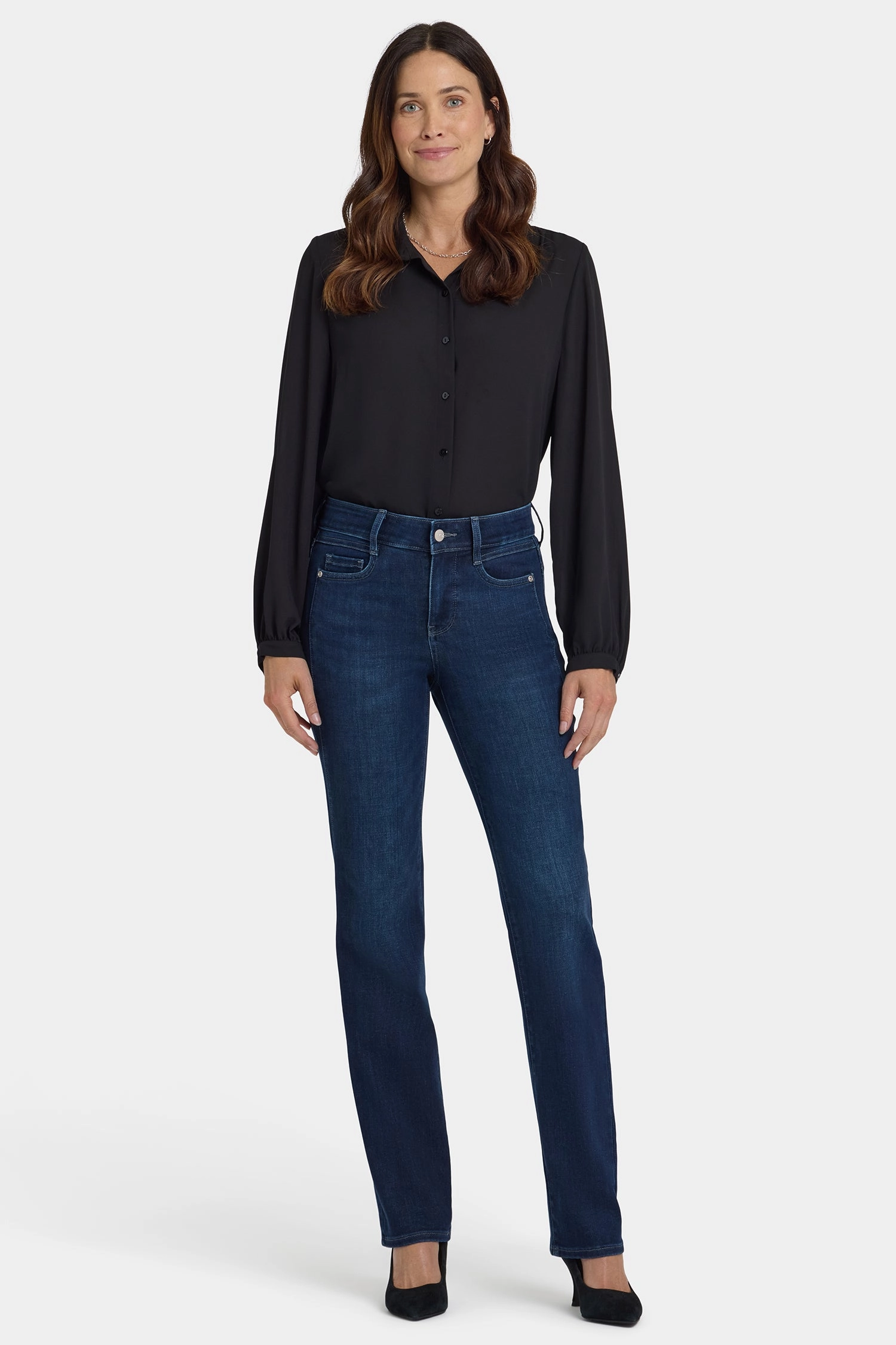 Marilyn Straight Jeans In Petite - Blackened Blue Plain Favorite