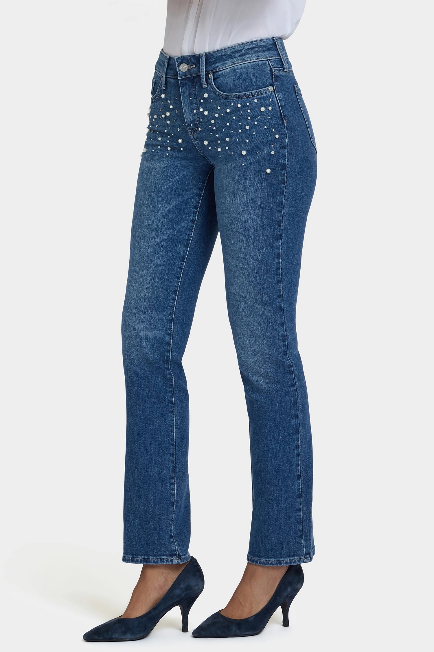 Classic Five Pocket Design Weighted Hemline Marilyn Straight Jeans In Petite - Lake Notre-Dame