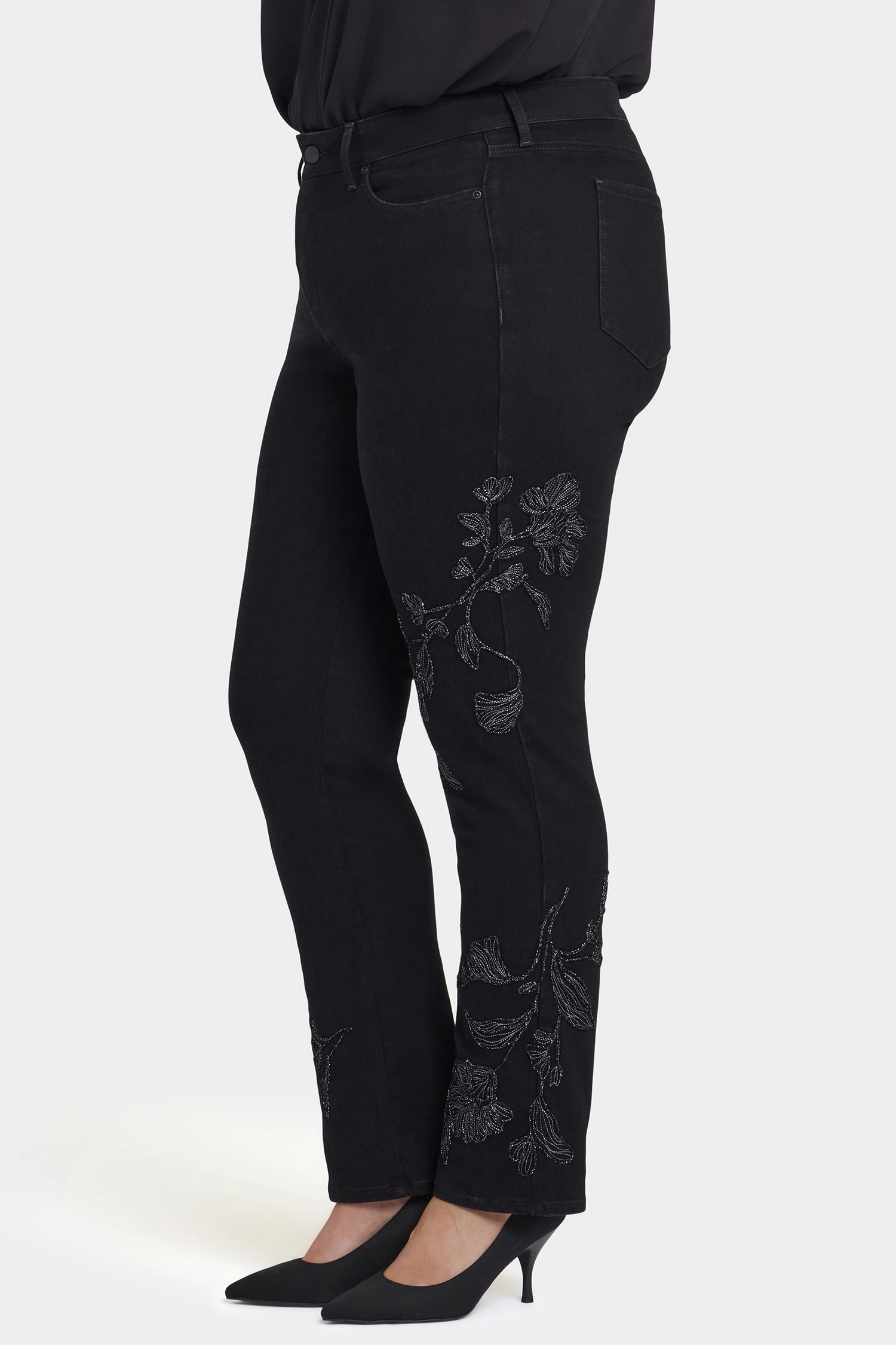 Modern Couple Look Customizable Hem Options Marilyn Straight Jeans In Plus Size - Black Rinse