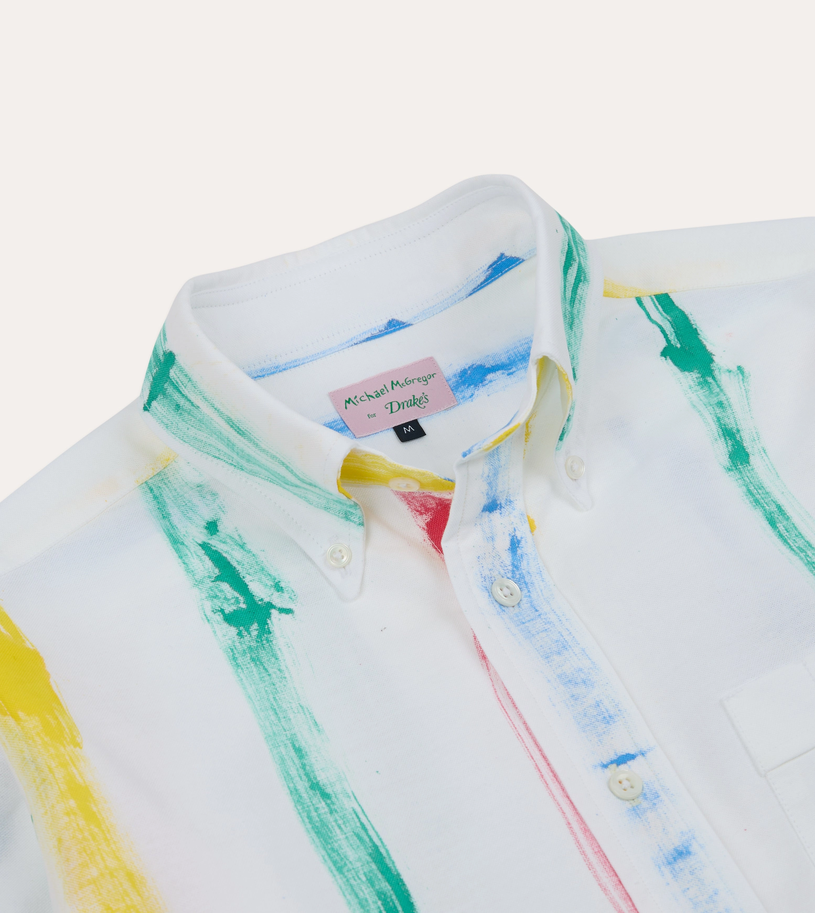 Michael McGregor for Drake??s Hand-Painted Stripe Cotton Oxford Cloth Button-Down Shirt Airflow Ventilation System